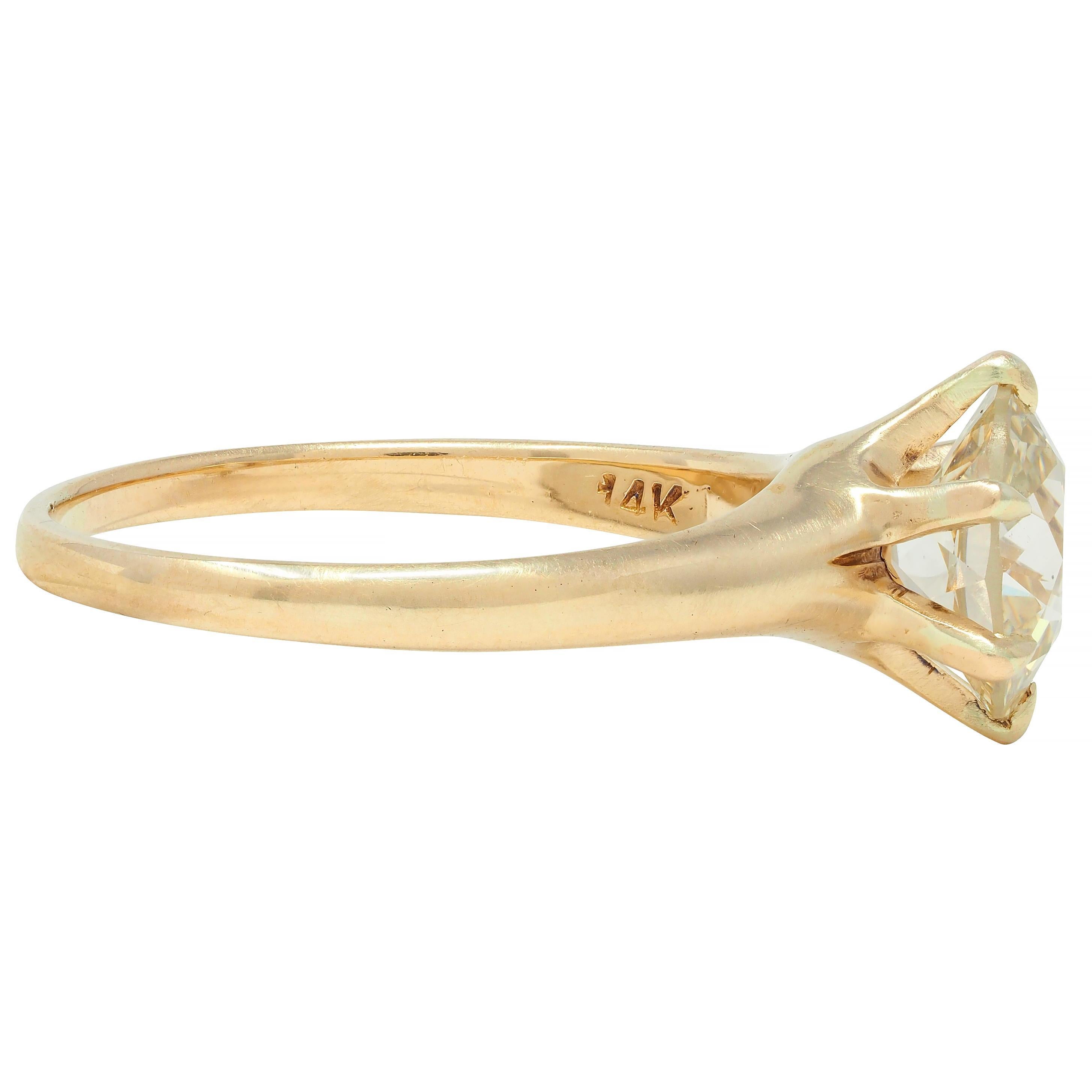 Victorian 1.41 CTW Old Mine Cut Diamond 14 Karat Gold Solitaire Engagement Ring For Sale 5