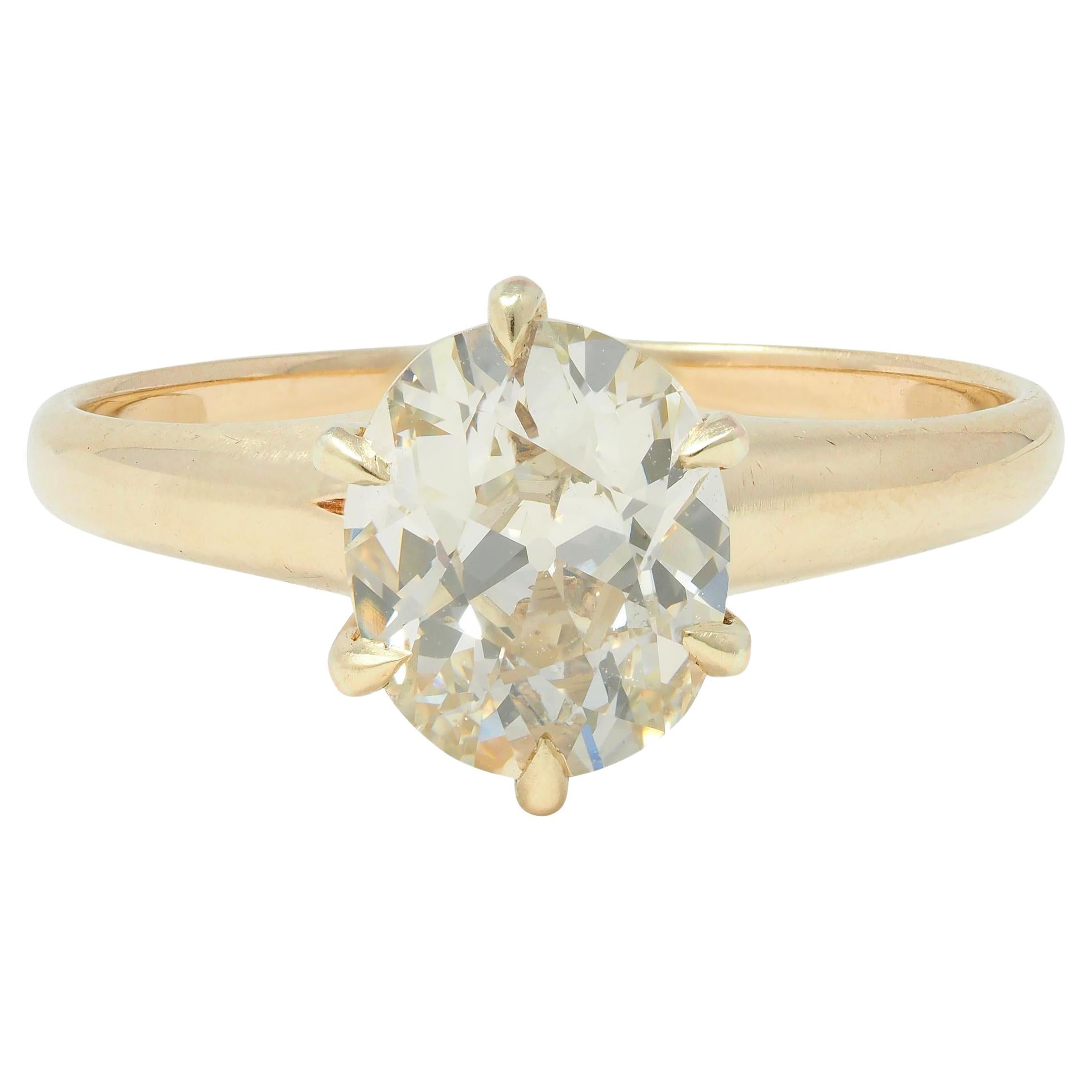 Victorian 1.41 CTW Old Mine Cut Diamond 14 Karat Gold Solitaire Engagement Ring For Sale