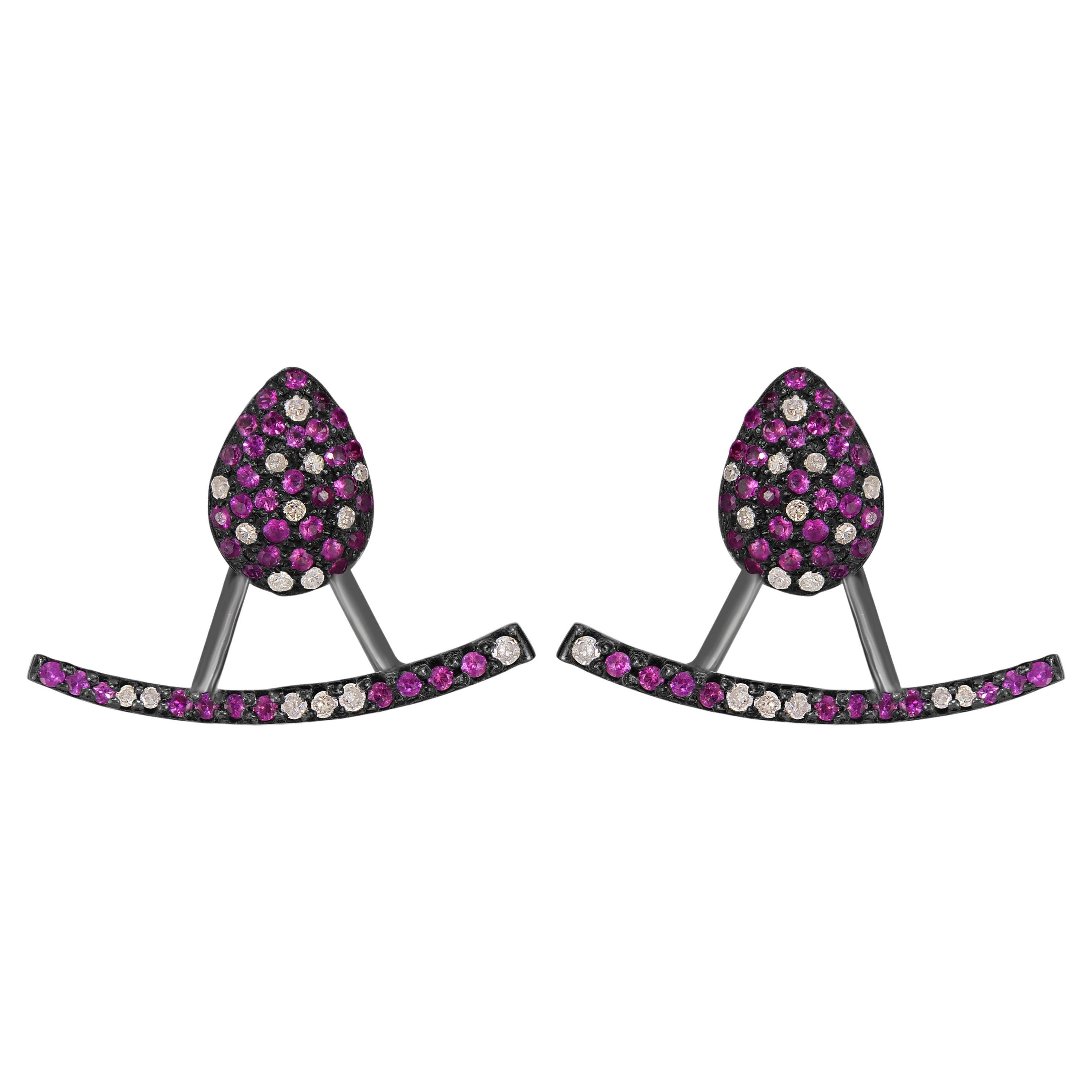 Victorian 1.42 Cttw. Ruby and Diamond Double Sided Stud Earrings  For Sale