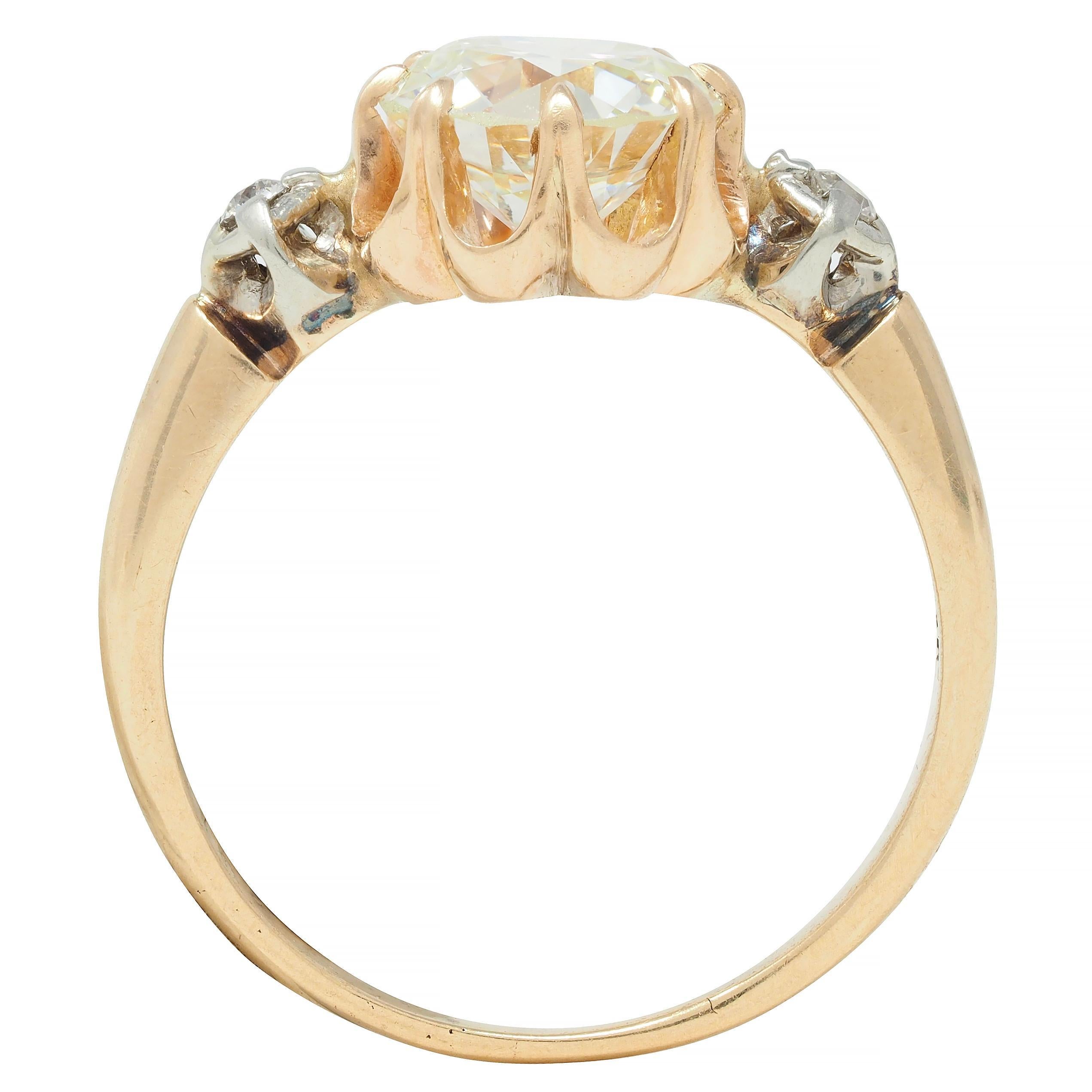 Victorian 1.42 CTW Old European Diamond 14 Karat Gold Antique Engagement Ring For Sale 5