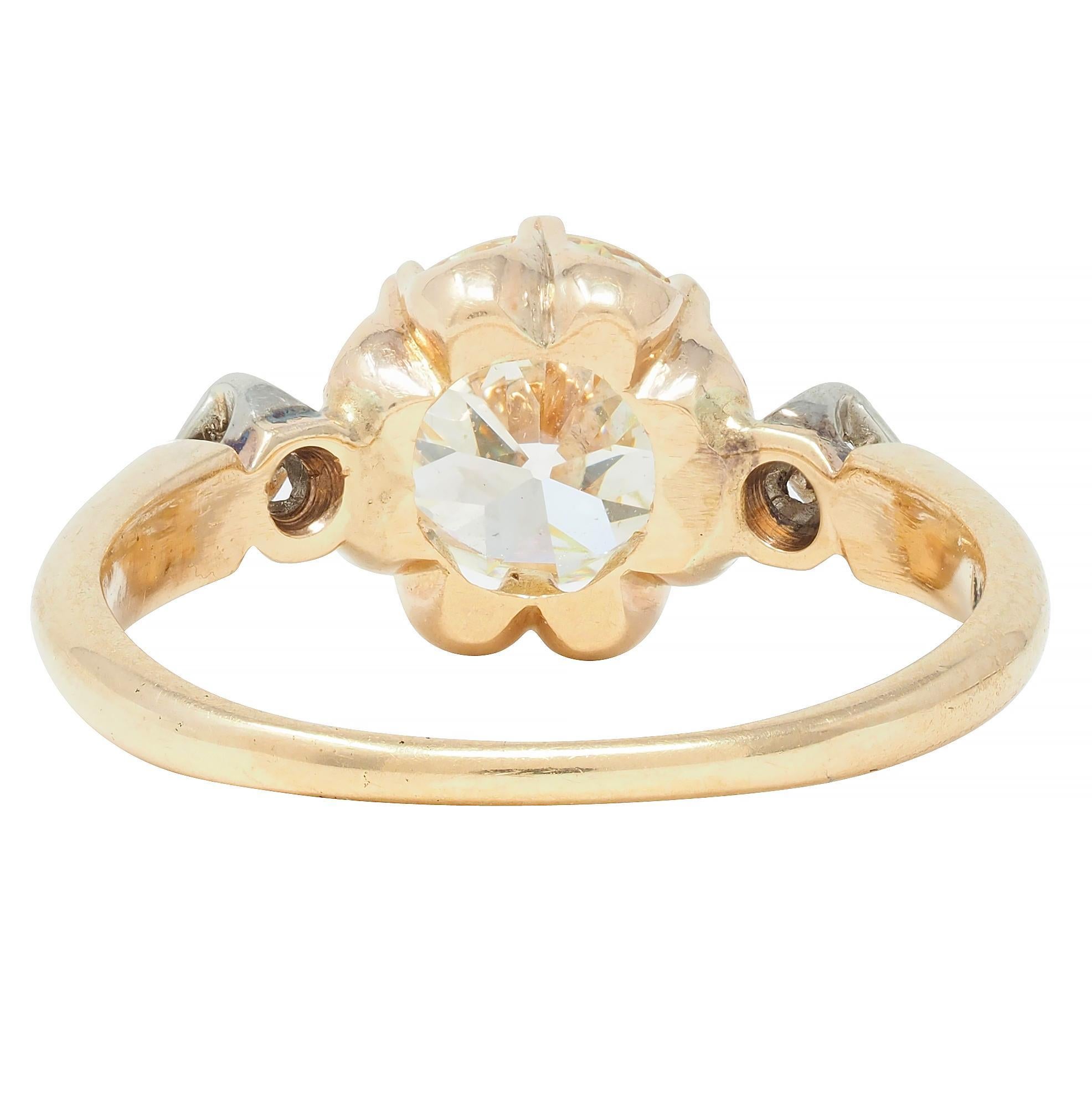 Women's or Men's Victorian 1.42 CTW Old European Diamond 14 Karat Gold Antique Engagement Ring For Sale