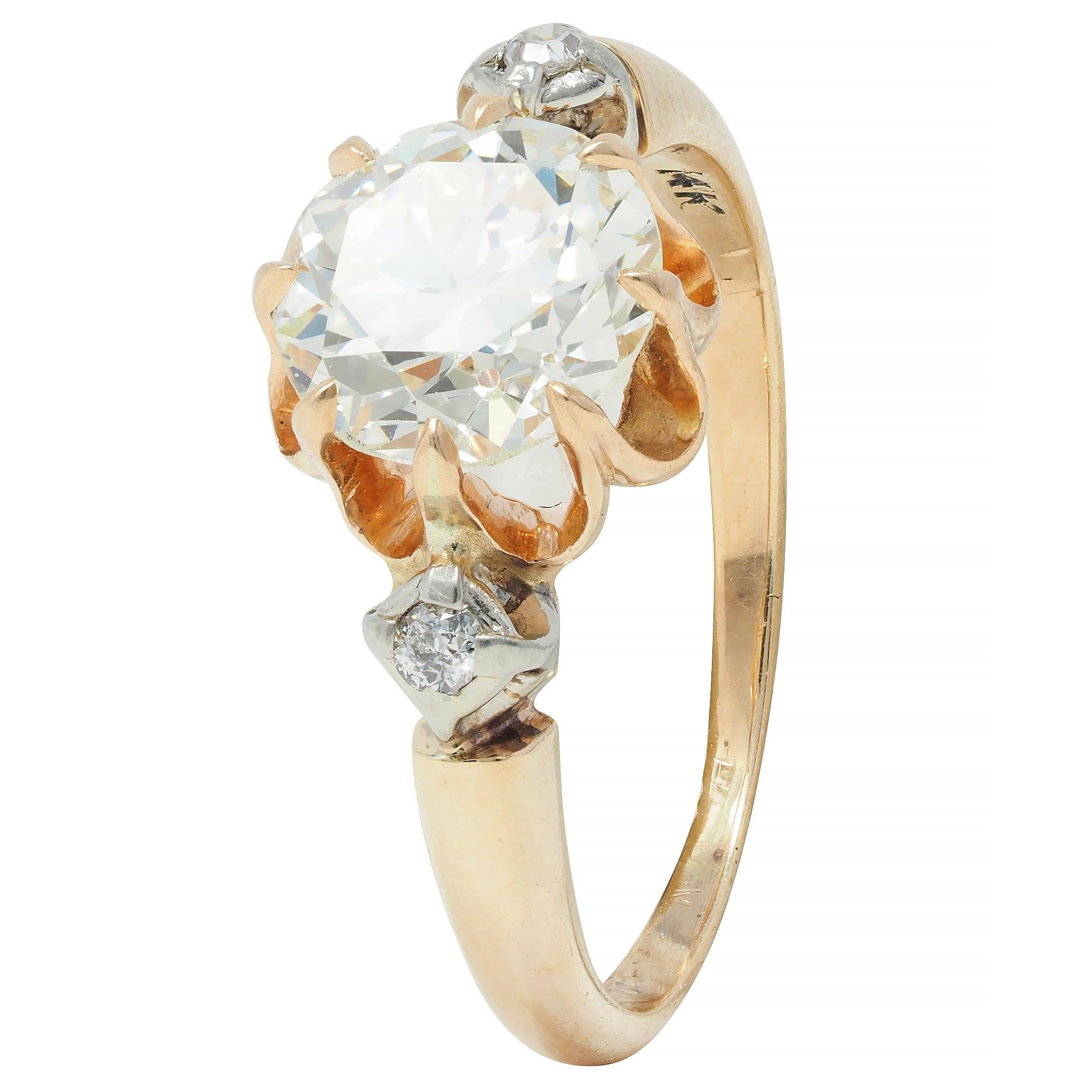 Victorian 1.42 CTW Old European Diamond 14 Karat Gold Antique Engagement Ring For Sale 3