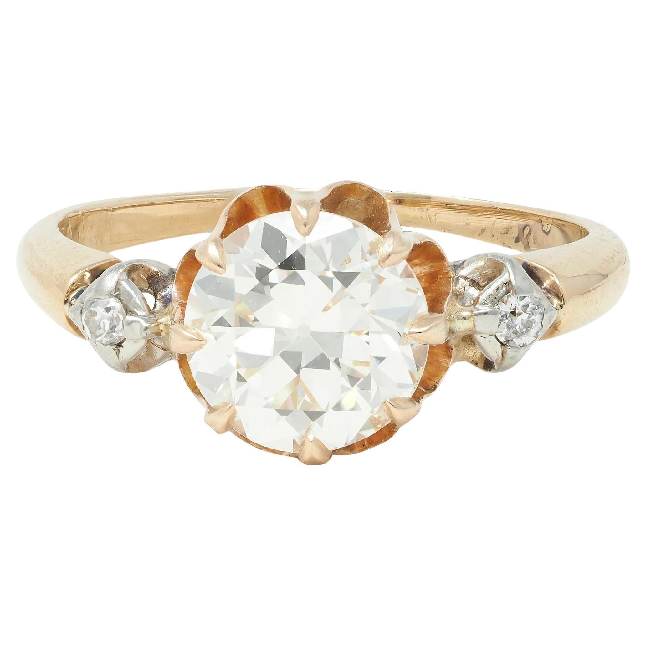 Victorian 1.42 CTW Old European Diamond 14 Karat Gold Antique Engagement Ring For Sale