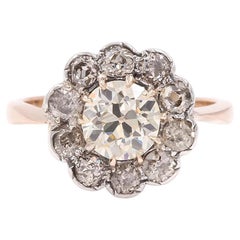 Victorian 1.43 Carat GIA Certified Old European Cut Diamond Cluster Ring