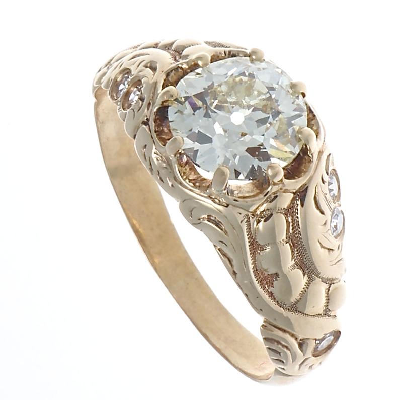 Victorian 1.44 Carat Old European Cut Diamond Gold Engagement Ring In Excellent Condition In Beverly Hills, CA