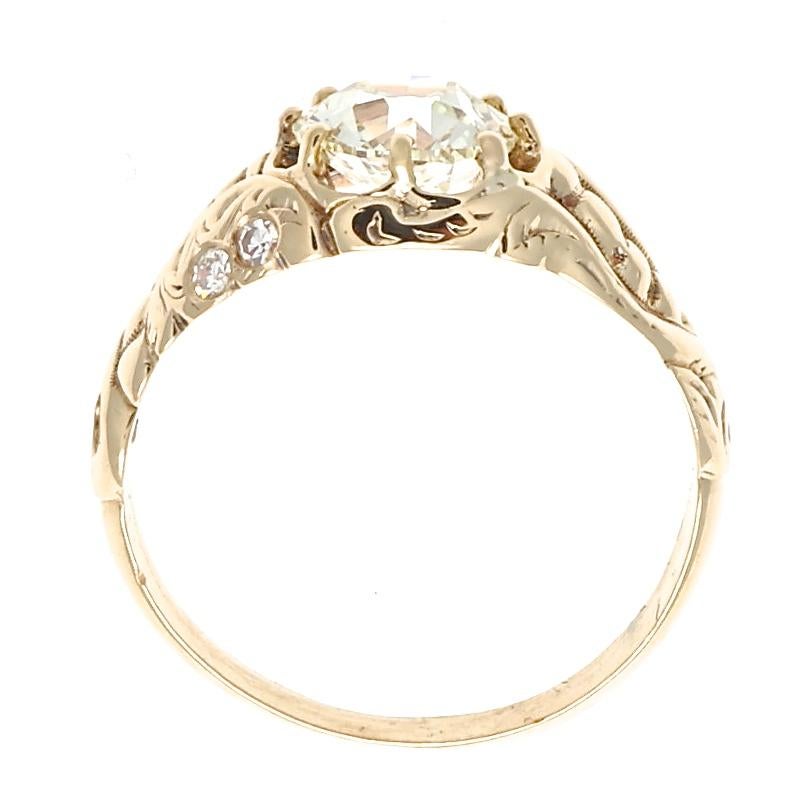 Women's Victorian 1.44 Carat Old European Cut Diamond Gold Engagement Ring