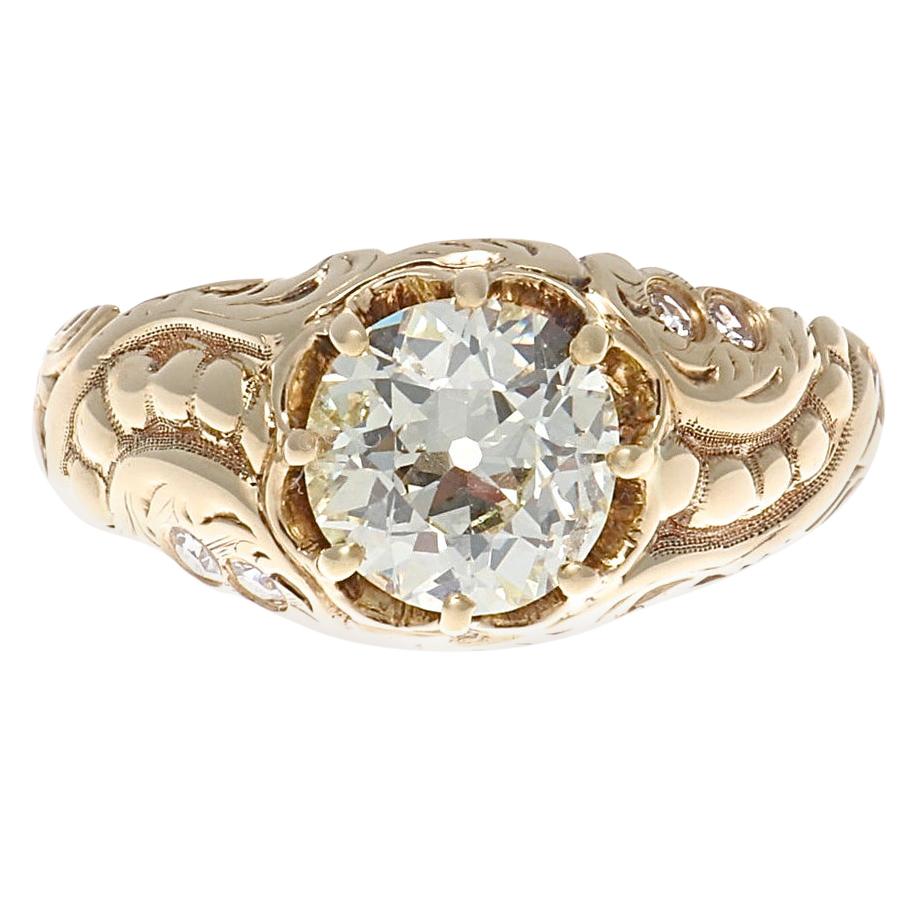 Victorian 1.44 Carat Old European Cut Diamond Gold Engagement Ring