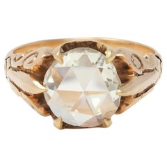 Victorian 1.44 CTW Rose Cut Diamond 14K Gold Antique Solitaire Engagement Ring