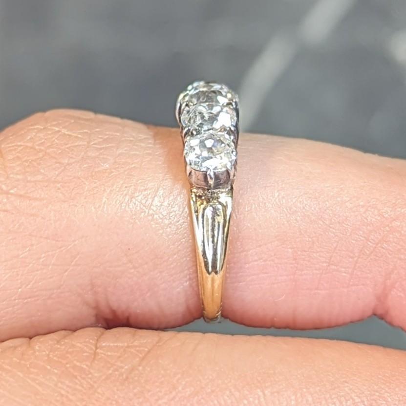 Victorian 1.45 CTW Old Mine Diamond Silver 14 Karat Gold Antique Band Ring For Sale 9