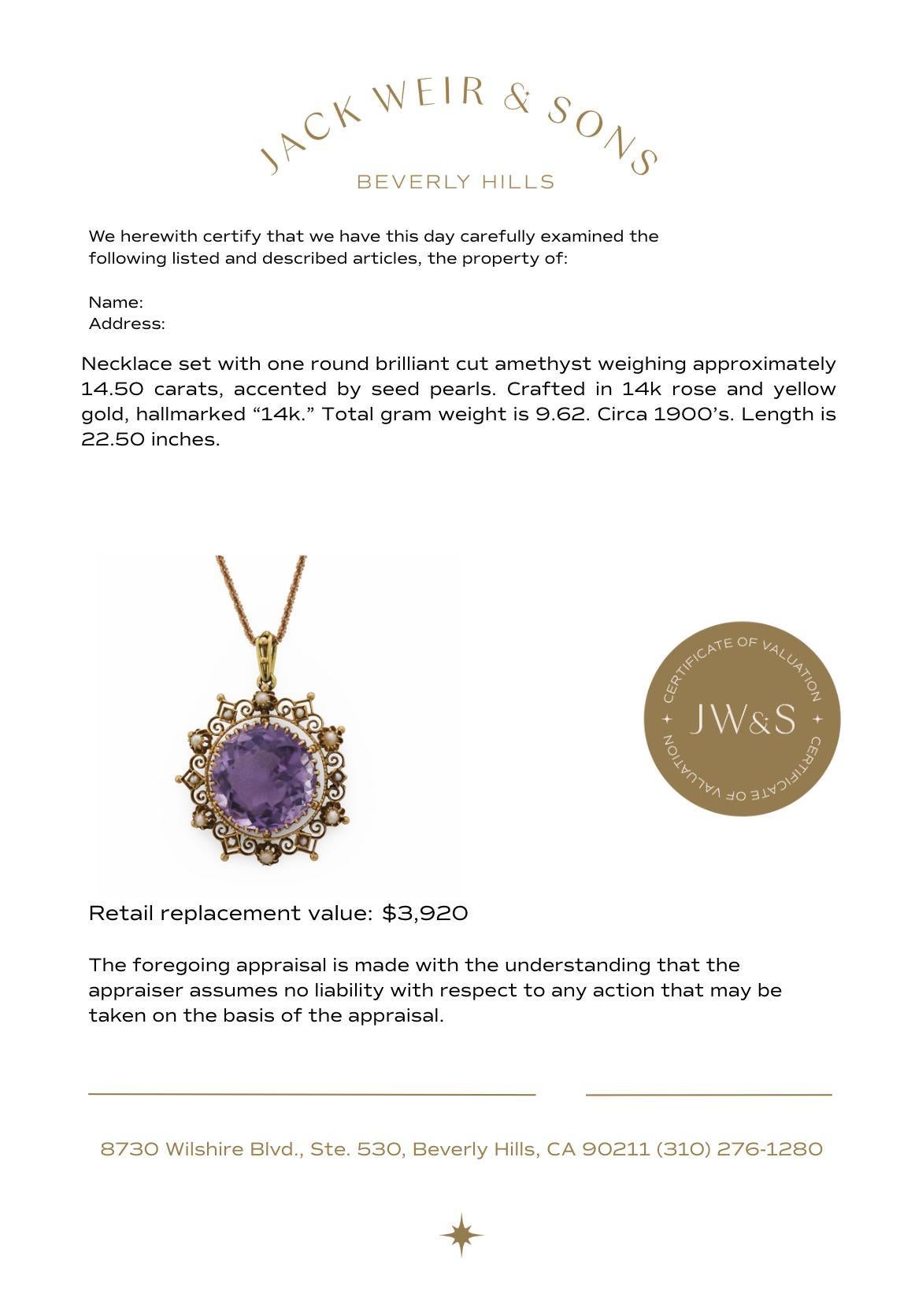 Collier Victorien 14.50 carat améthyste perle de rocaille 14k or jaune et rose en vente 3
