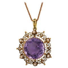 Viktorianisches Collier aus 14,50 Karat Amethysten und Perlen aus 14k Gelb- und Roségold
