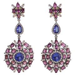 Vittoriano 14.54 Cttw. Orecchini con tanzanite, tormalina e diamanti Nature in 18K/SS