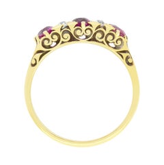 Victorian 1.45ct Pink Sapphire and Diamond Carved Shank Ring, c.1880s
