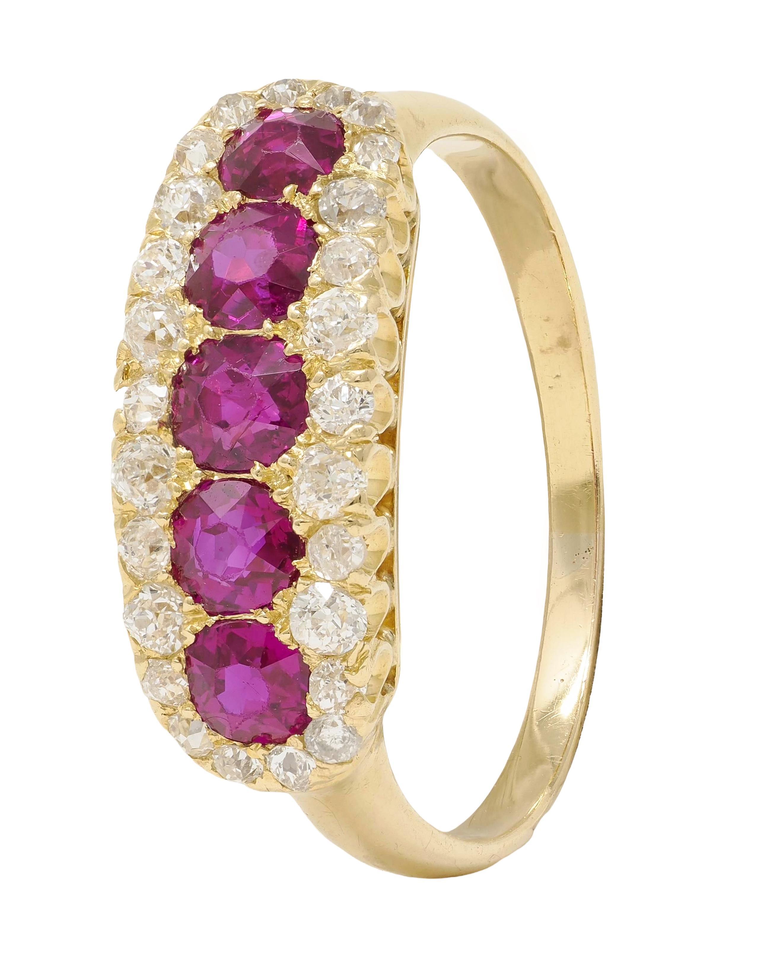 Anello vittoriano con rubino e diamante da 1,47 CTW in oro giallo 18 carati con anello aureola antico in vendita 1