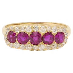Bague victorienne 1.47 CTW Ruby Diamond Antique Halo Band en or jaune 18 carats