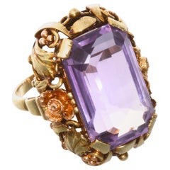 14.75 Carat Amethyst 14 Karat Yellow Rose Gold Ring