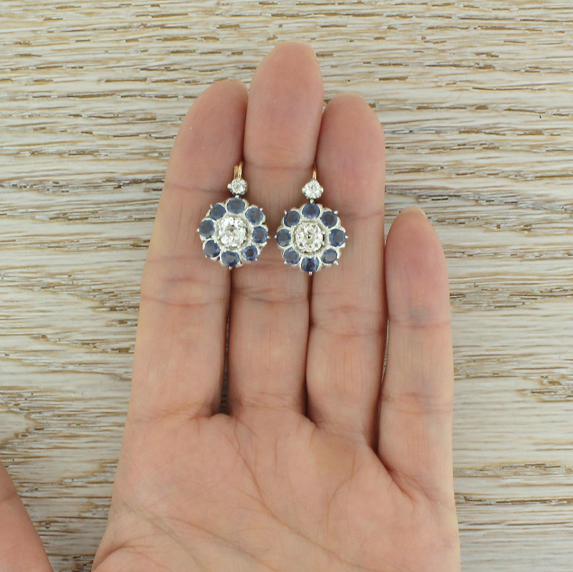 Victorian 1.49 Carat Diamond and 2.88 Carat Sapphire Earrings 1