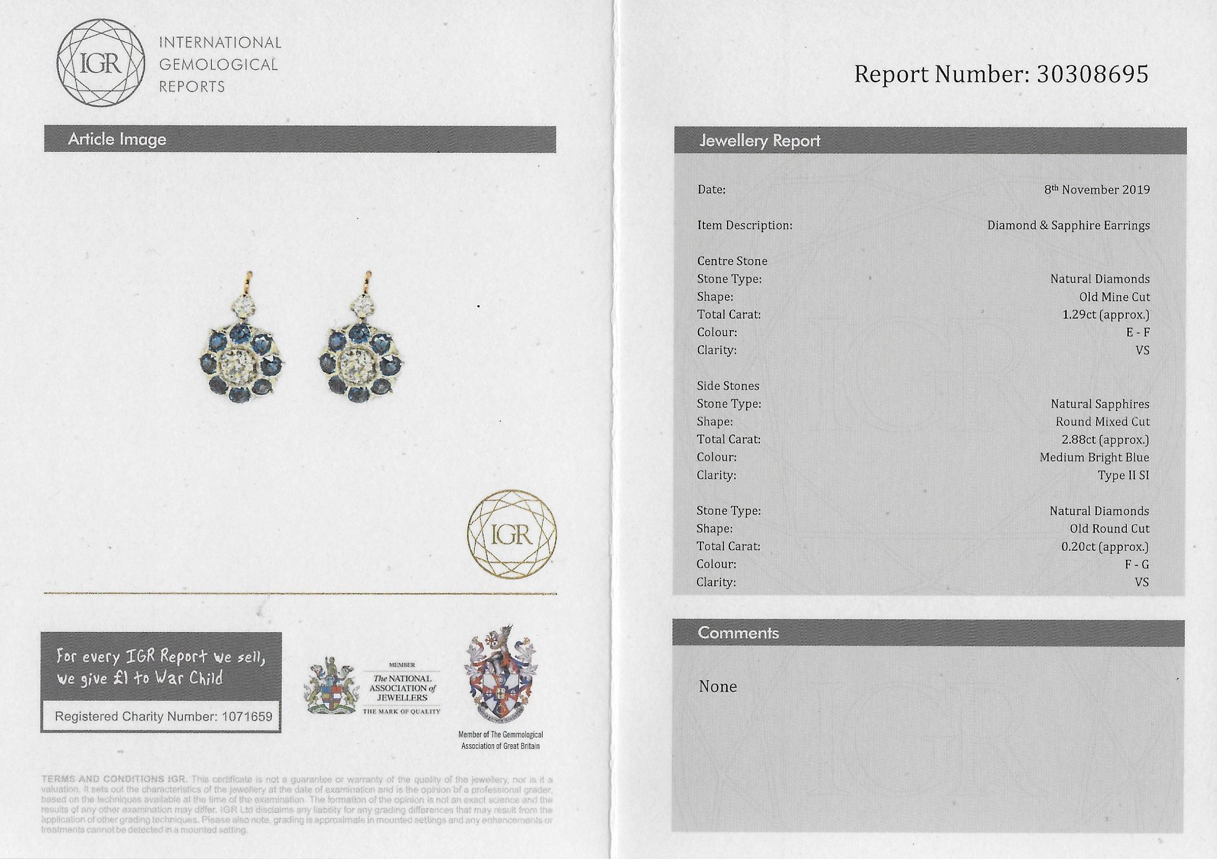 Victorian 1.49 Carat Diamond and 2.88 Carat Sapphire Earrings 3