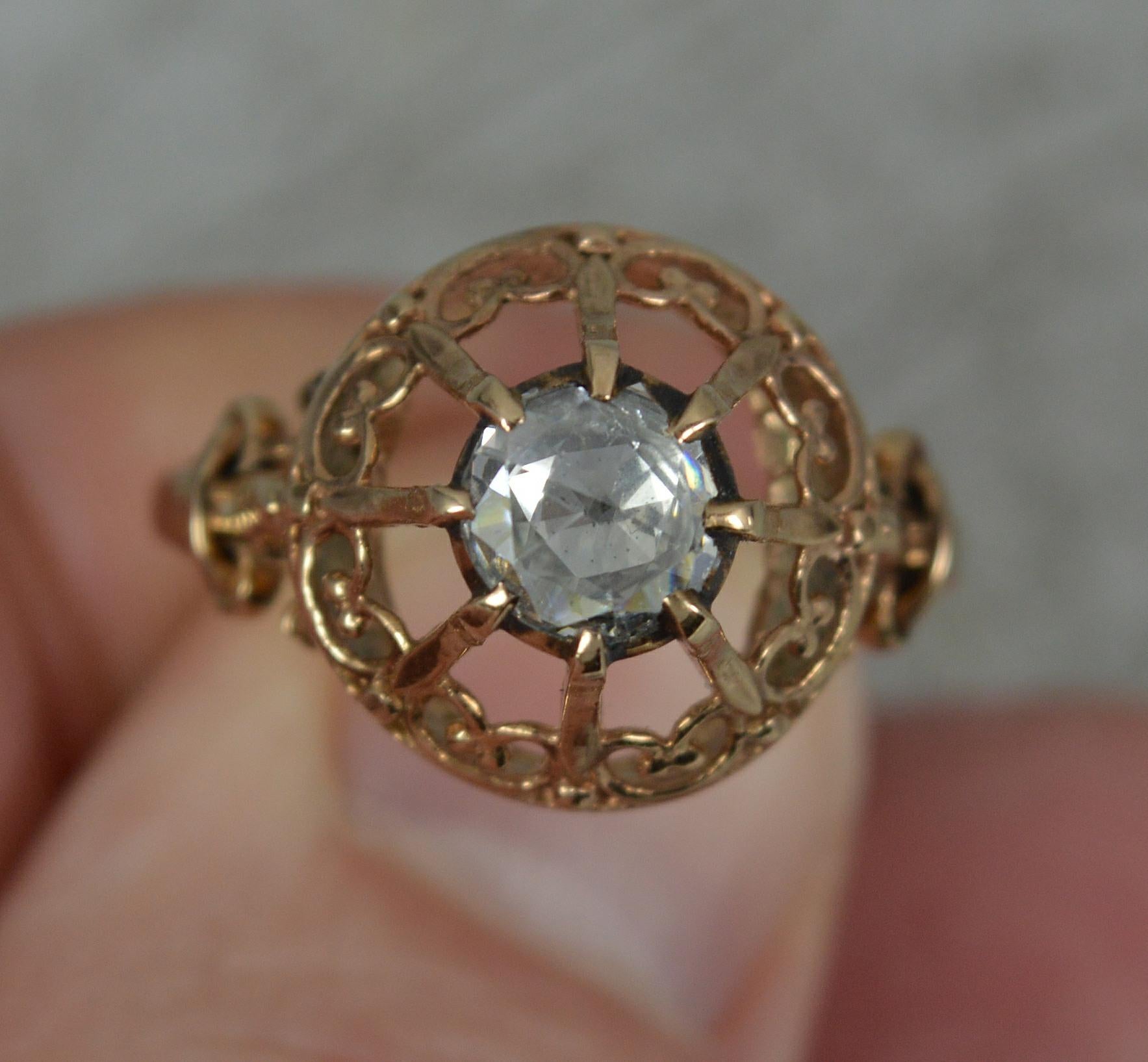 Victorian 14ct Rose Gold and 0.8ct Rose Cut Diamond Solitaire Statement Ring 1