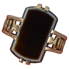 Victorian 14ct Rose Gold and Banded Agate Panel Signet Ring