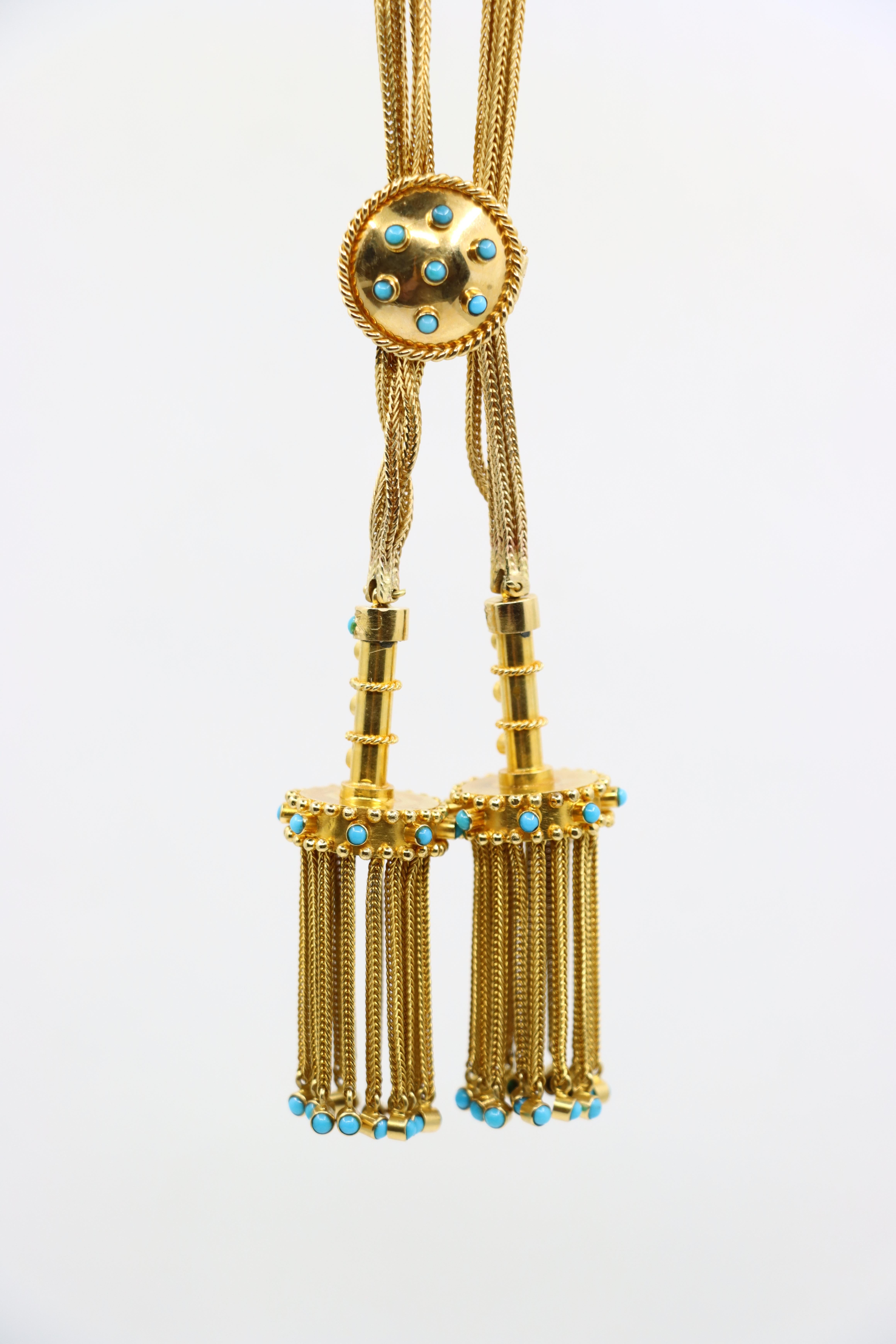 Catena di collana con ciondolo turchese in oro vittoriano 14K e 18K In condizioni buone in vendita a Flushing, NY