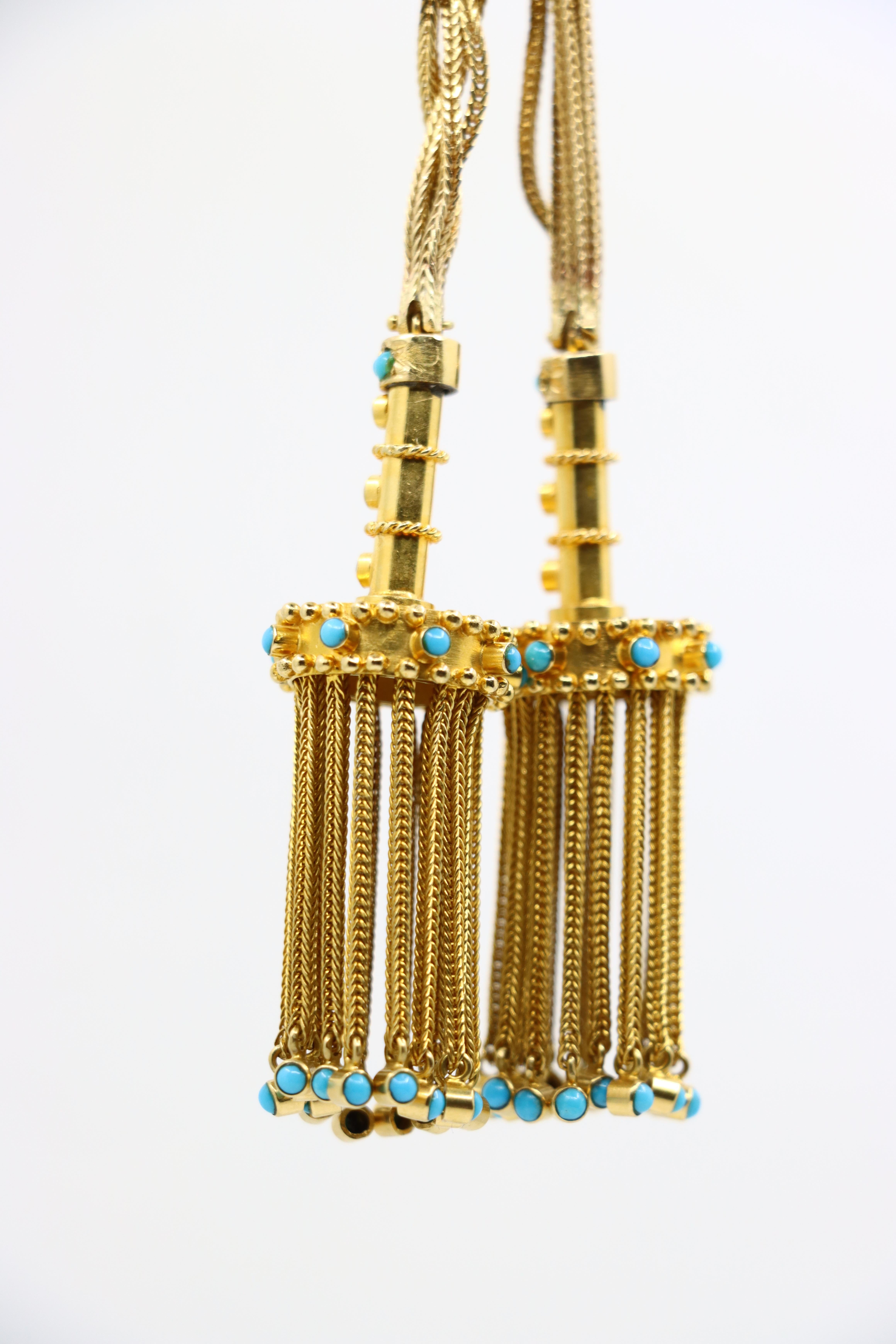 da uomo o donna Catena di collana con ciondolo turchese in oro vittoriano 14K e 18K in vendita