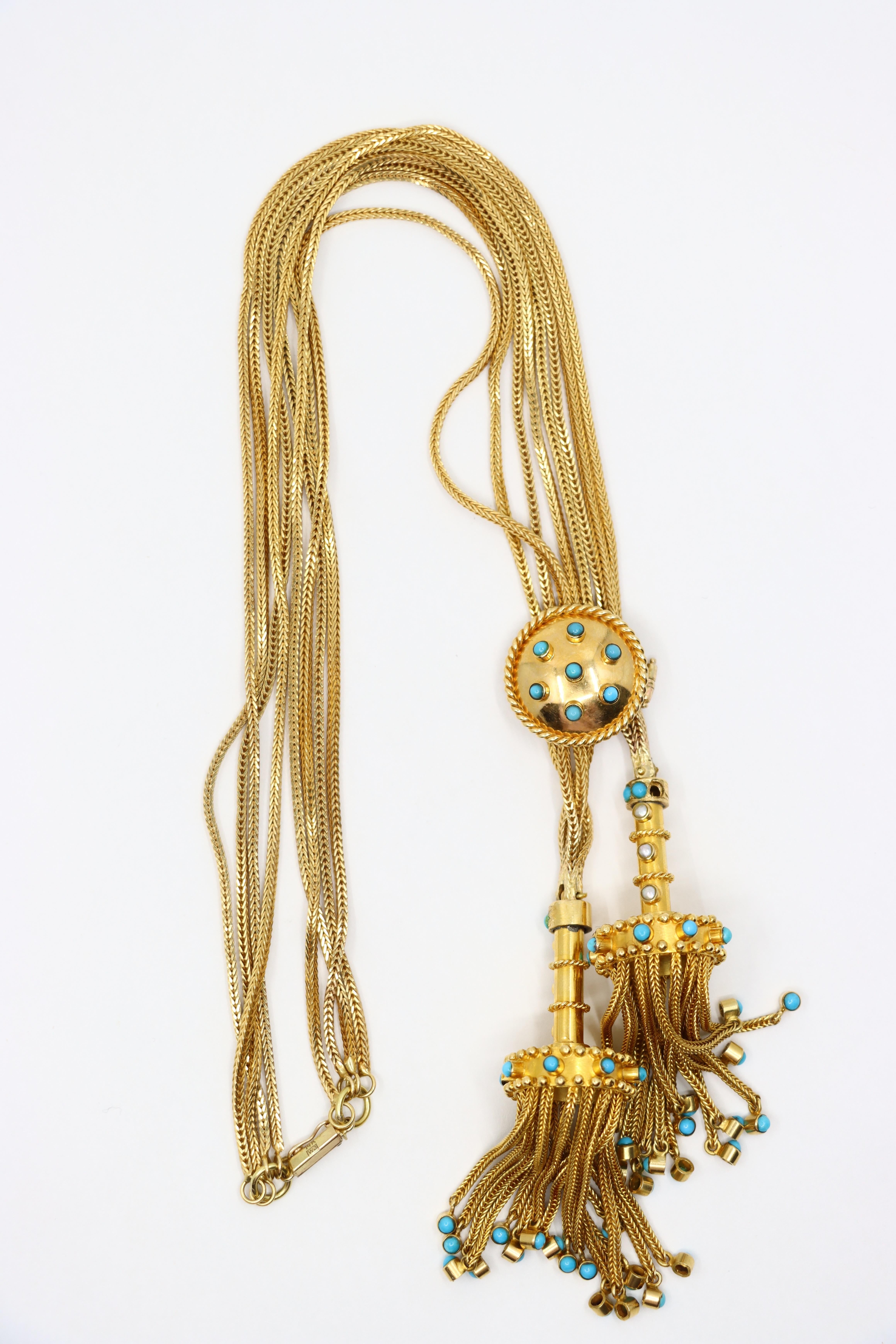 Catena di collana con ciondolo turchese in oro vittoriano 14K e 18K in vendita 1