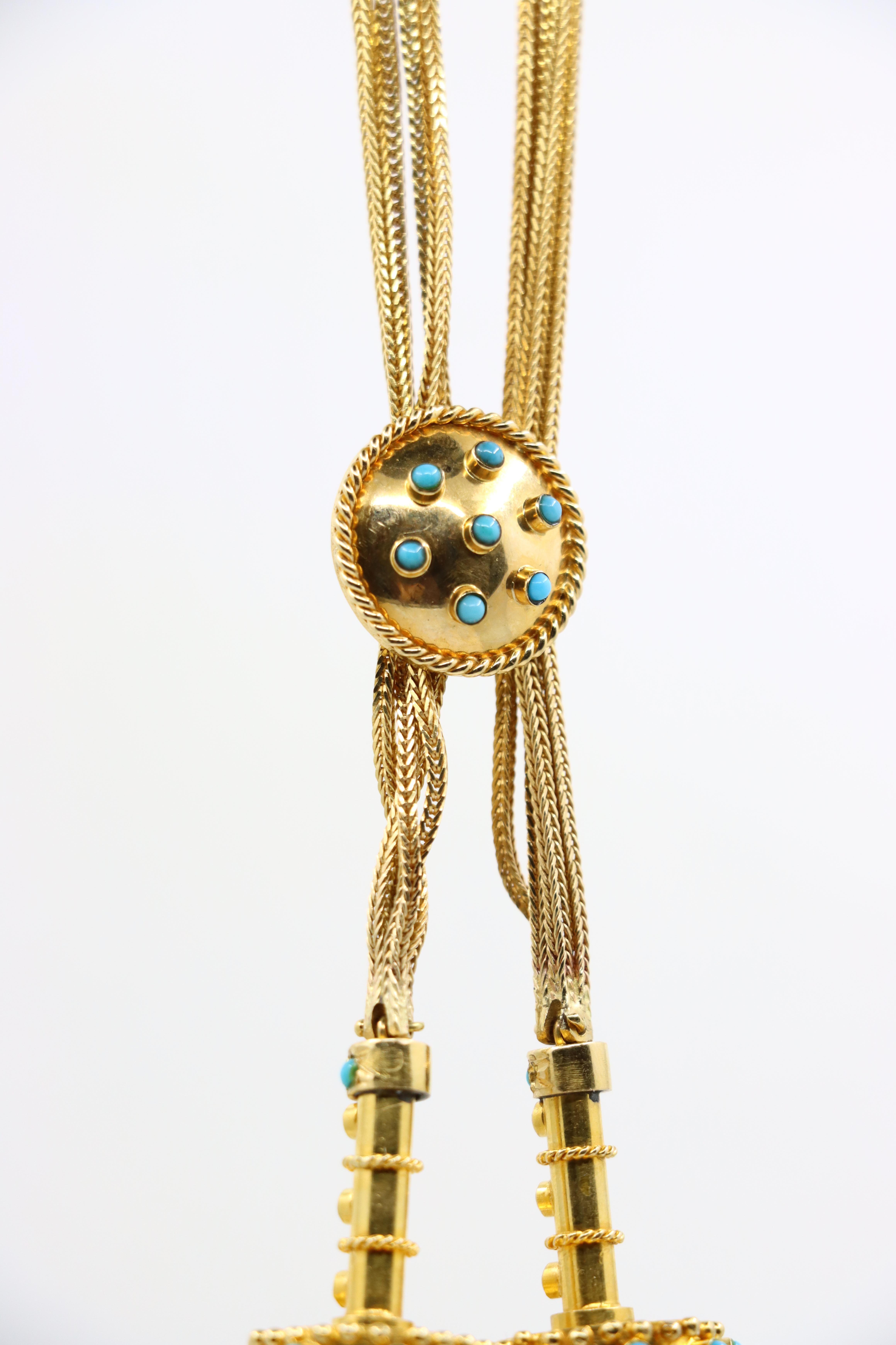 Catena di collana con ciondolo turchese in oro vittoriano 14K e 18K in vendita 2