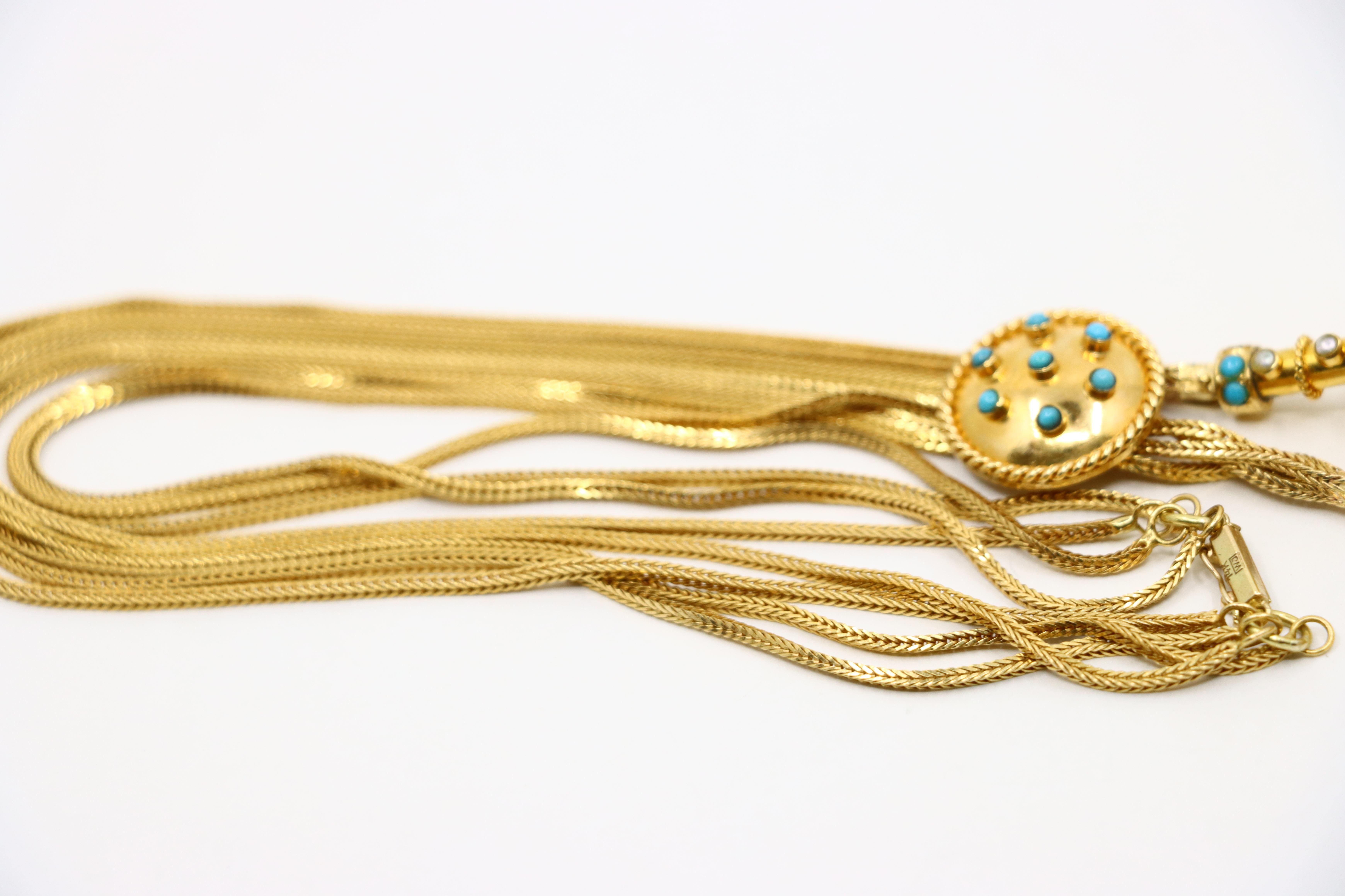 Catena di collana con ciondolo turchese in oro vittoriano 14K e 18K in vendita 3