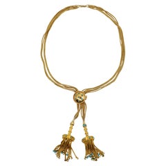 Victorian 14K & 18K Gold Turquoise Pendant Tassel Necklace Chain