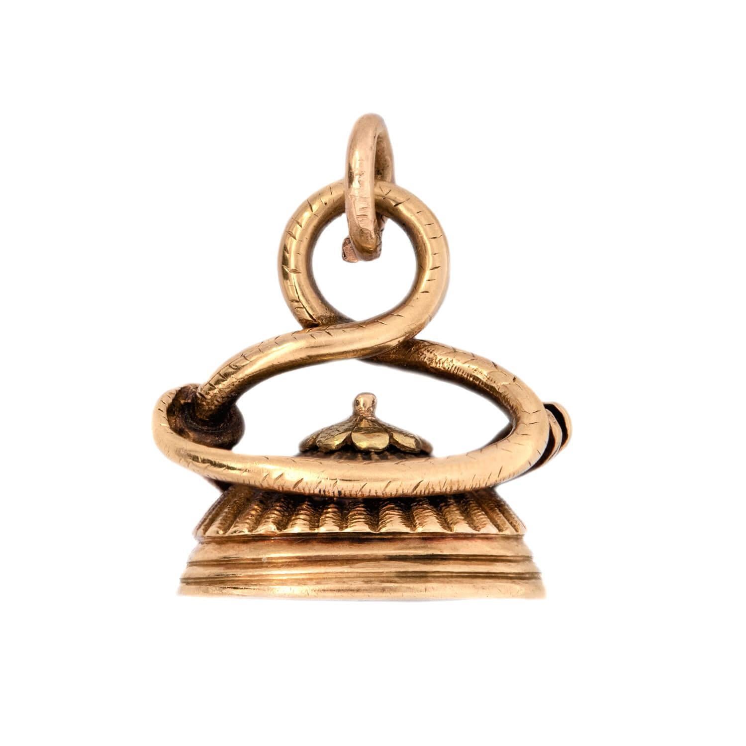 Victorian 14k Agate Snake Motif Fob In Good Condition For Sale In Narberth, PA