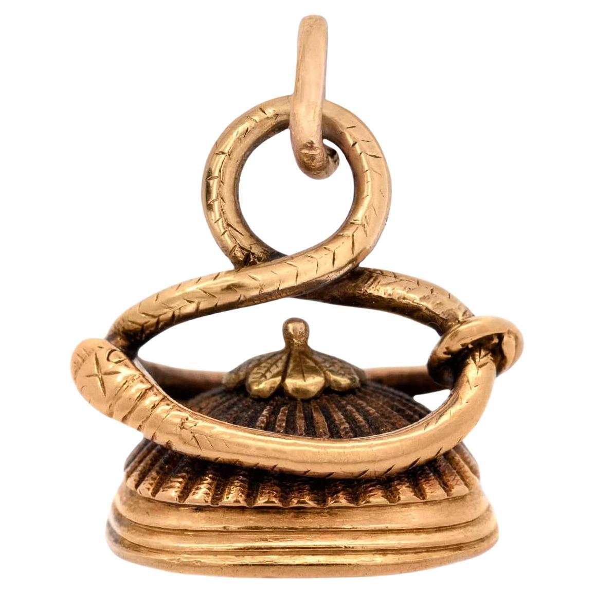 Victorian 14k Agate Snake Motif Fob
