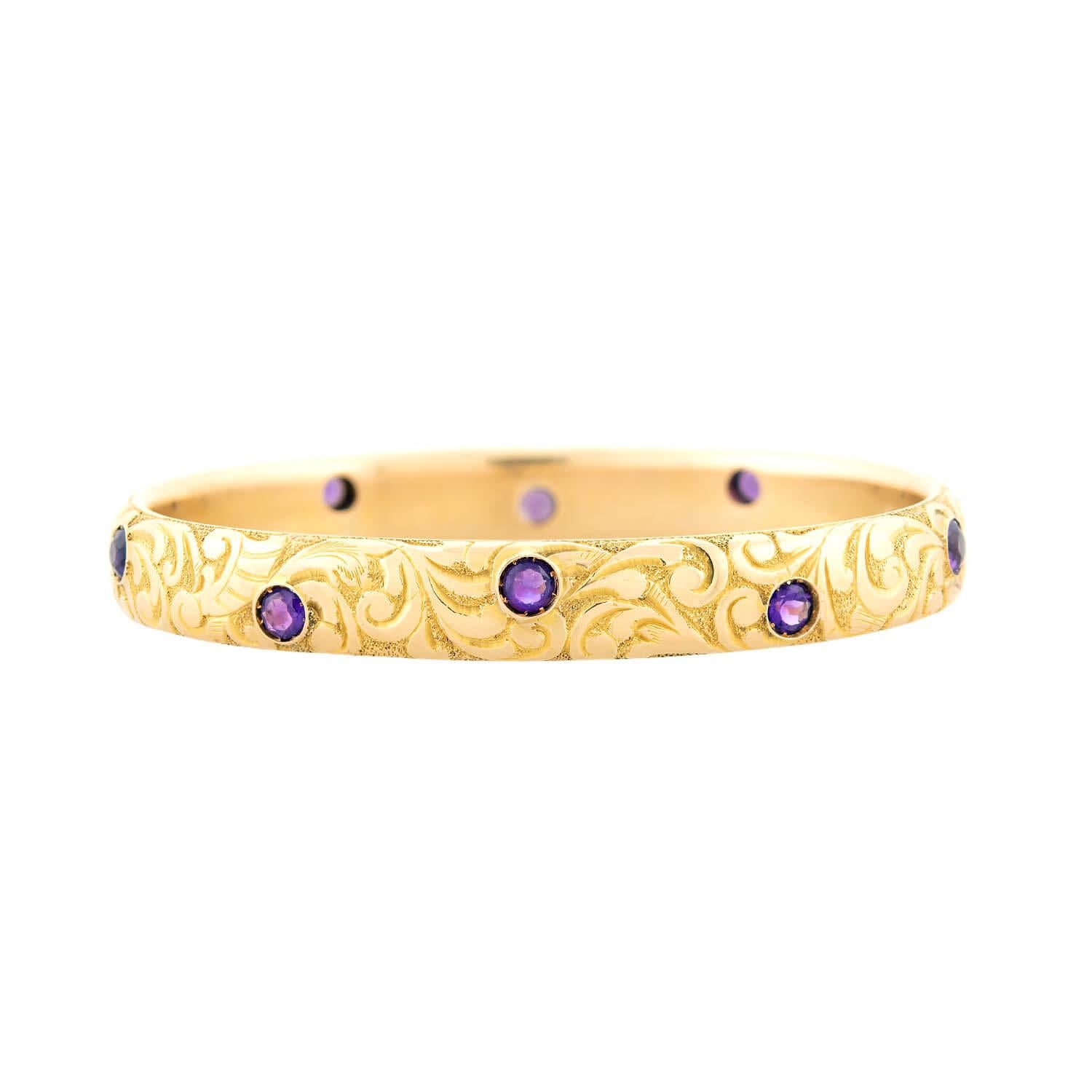 Victorian 14k Amethyst Carved Scrolling Motif Bracelet In Good Condition For Sale In Narberth, PA