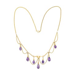 Victorian 14k Amethyst & Pearl Festoon Necklace