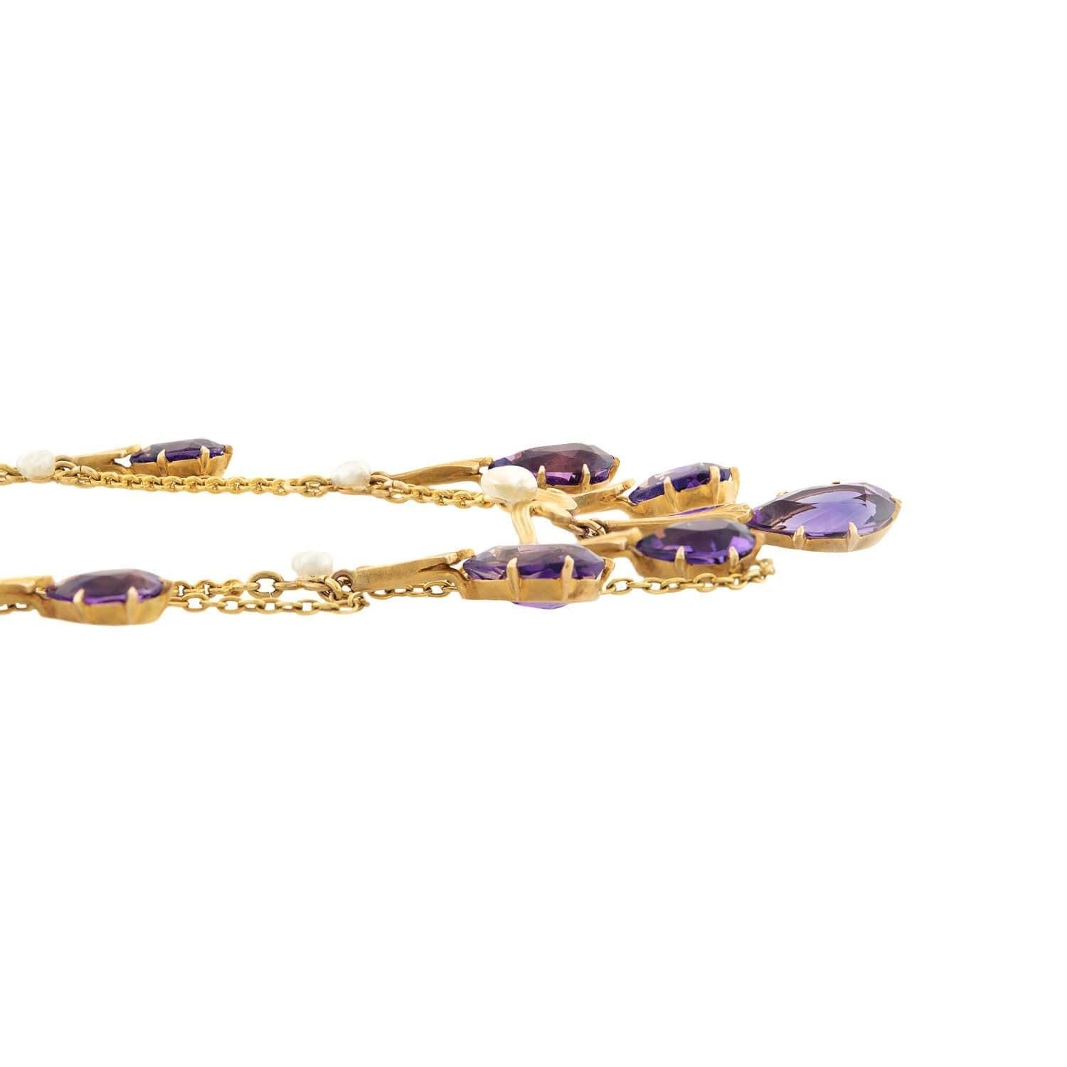Victorien Collier feston victorien en améthyste et perles 14 carats en vente