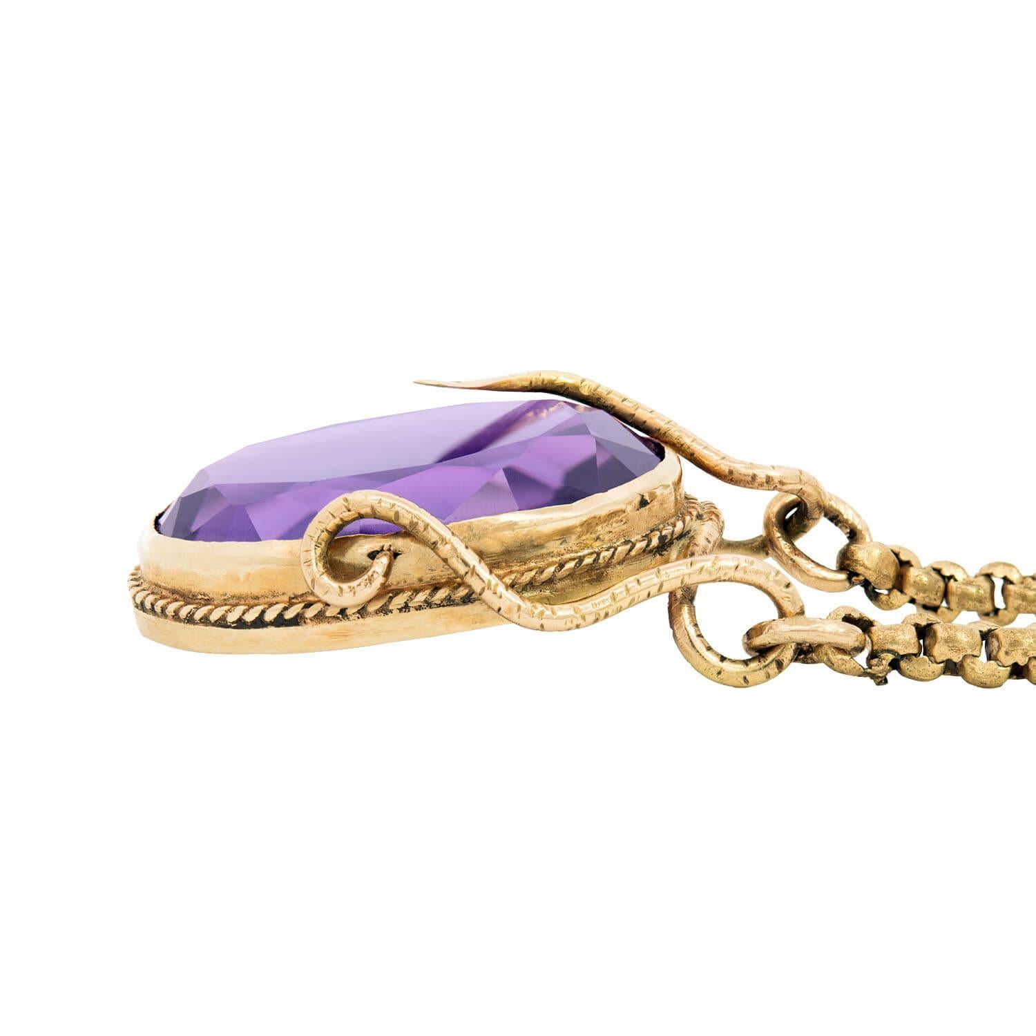 Victorian 14k Amethyst Snake Motif Necklace (Viktorianisch) im Angebot