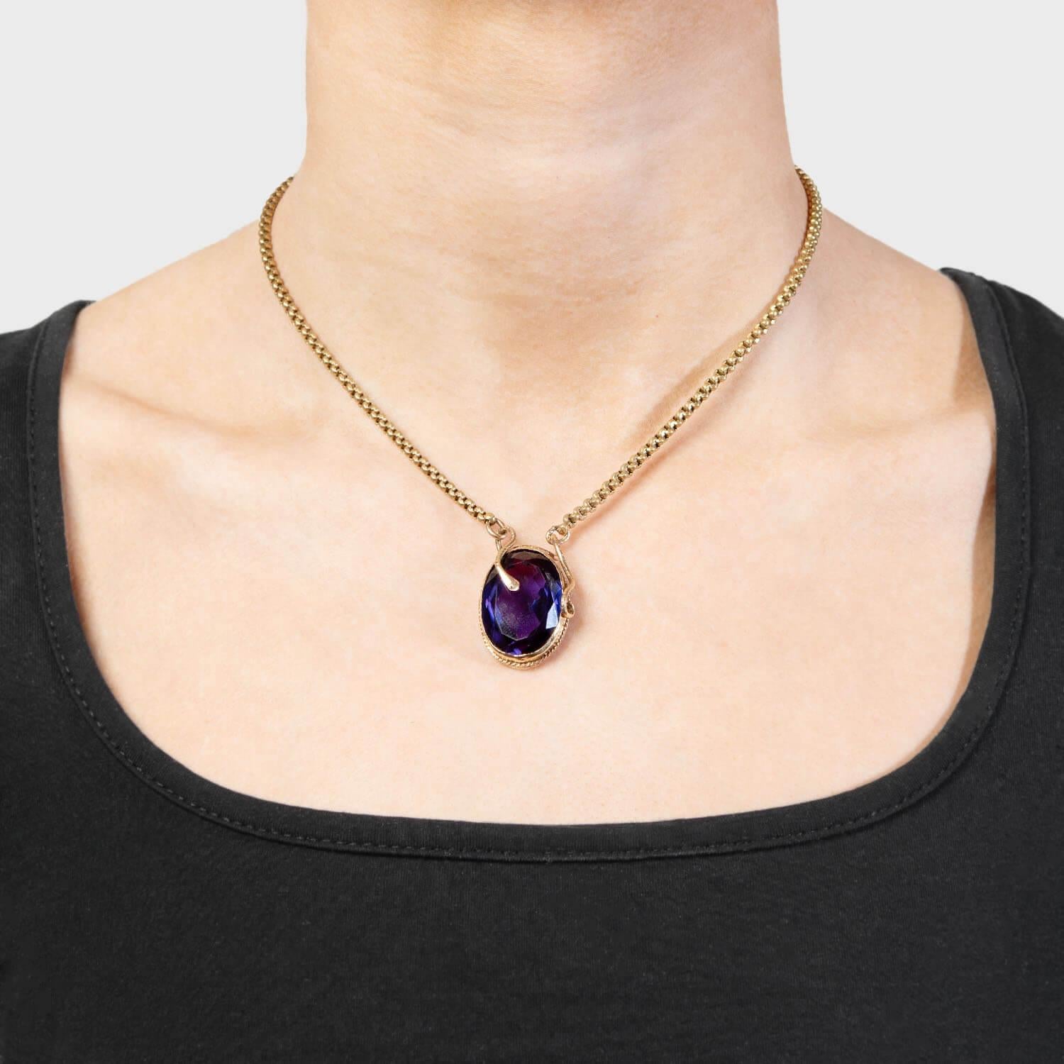 Victorian 14k Amethyst Snake Motif Necklace im Angebot 1