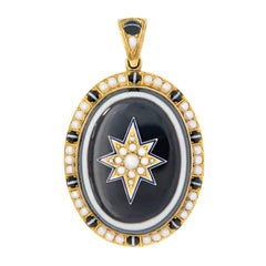 Victorian 14k Banded Agate and Pearl Mourning Locket