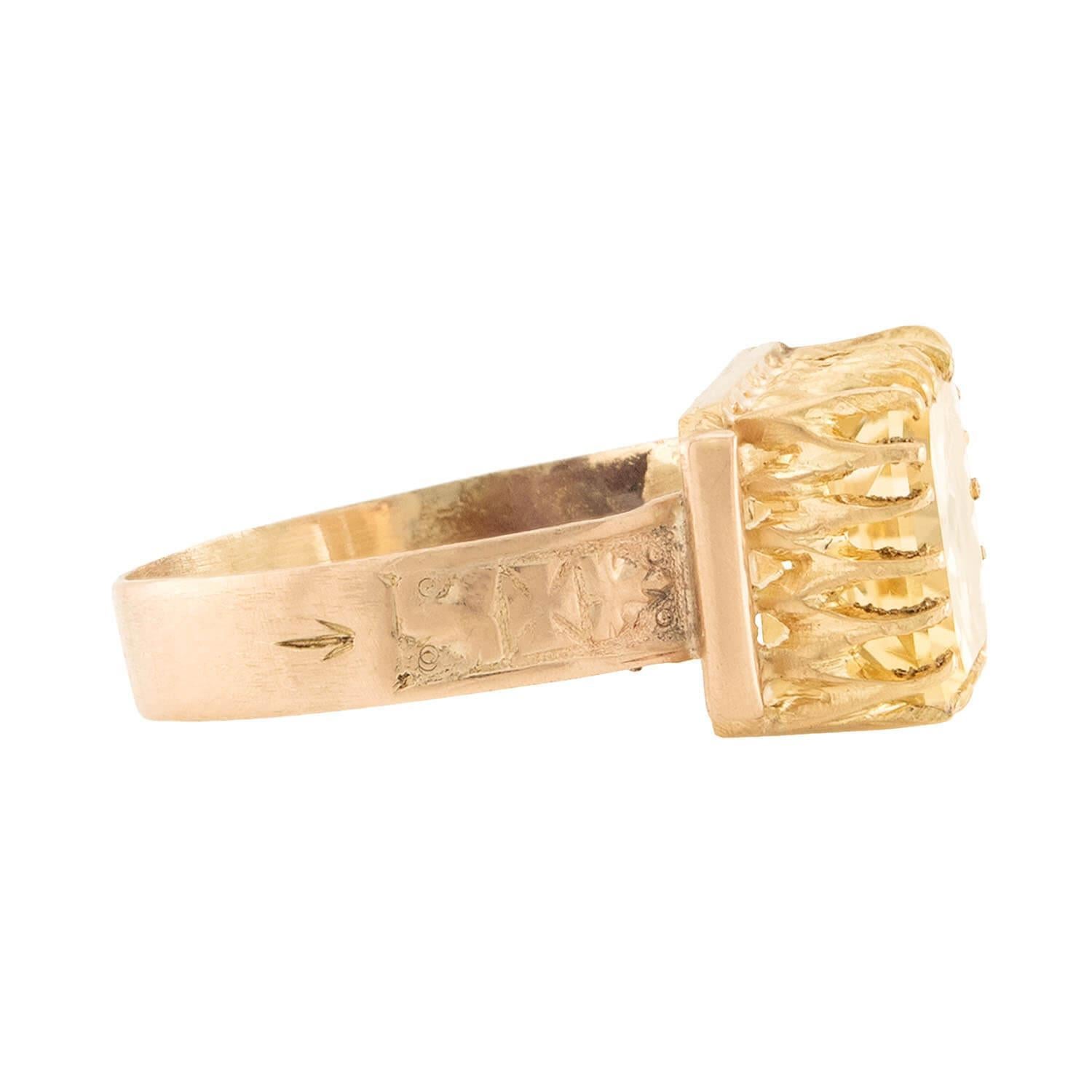 Square Cut Victorian 14k Citrine Ring For Sale