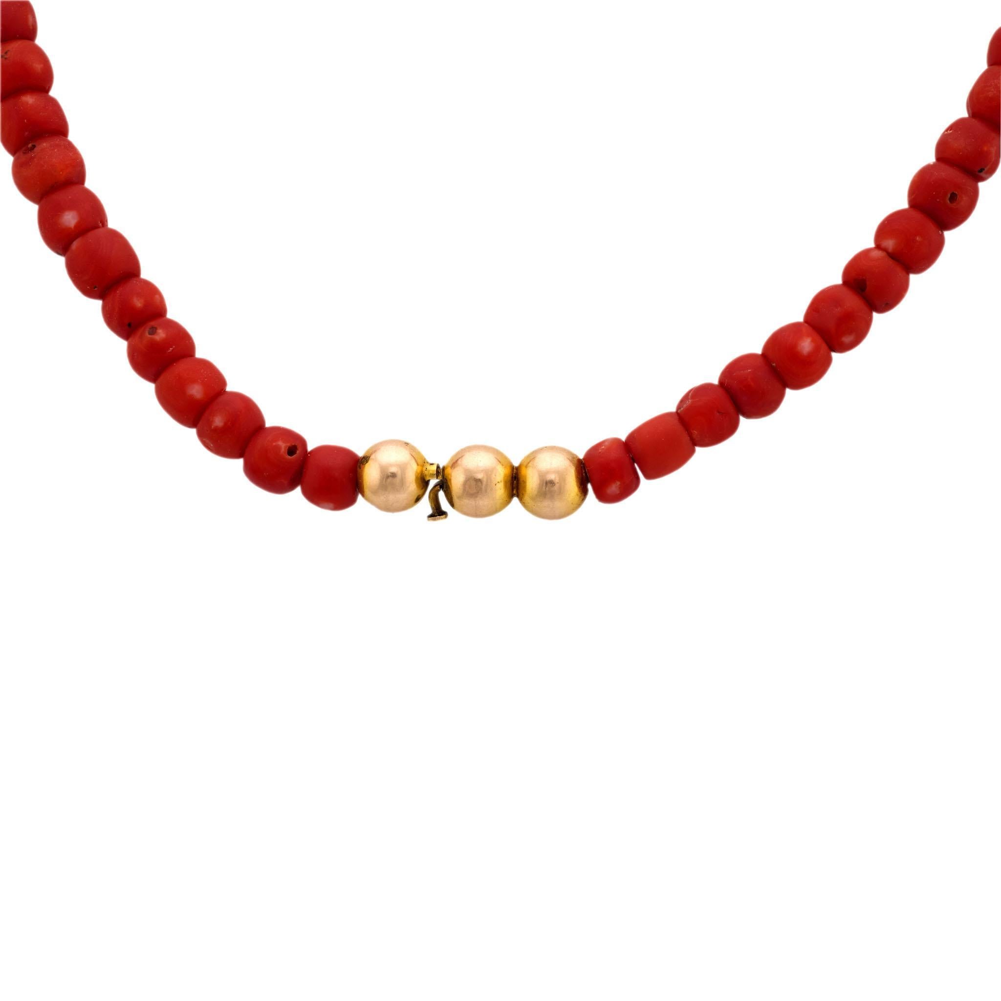 Victorian 14k Coral Bead Necklace In Good Condition For Sale In Narberth, PA