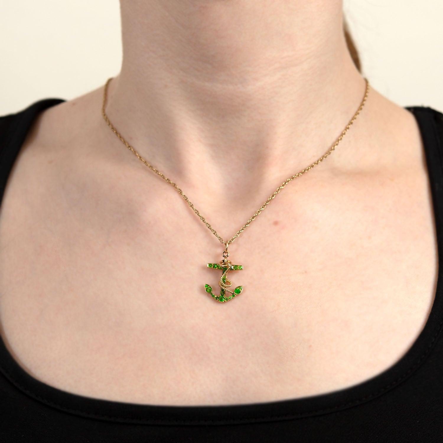 Victorian 14k Demantoid Garnet Anchor Pendant In Good Condition For Sale In Narberth, PA