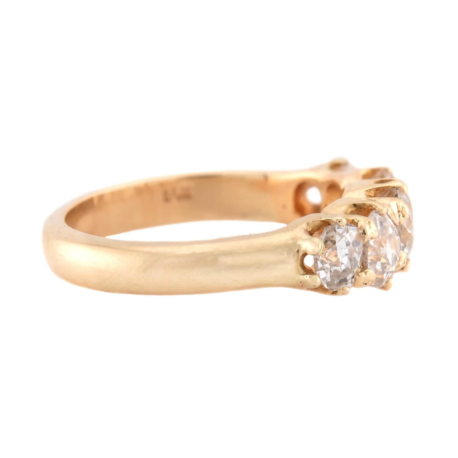 Old European Cut Victorian 14k Diamond 5 Stone Engagement Ring For Sale