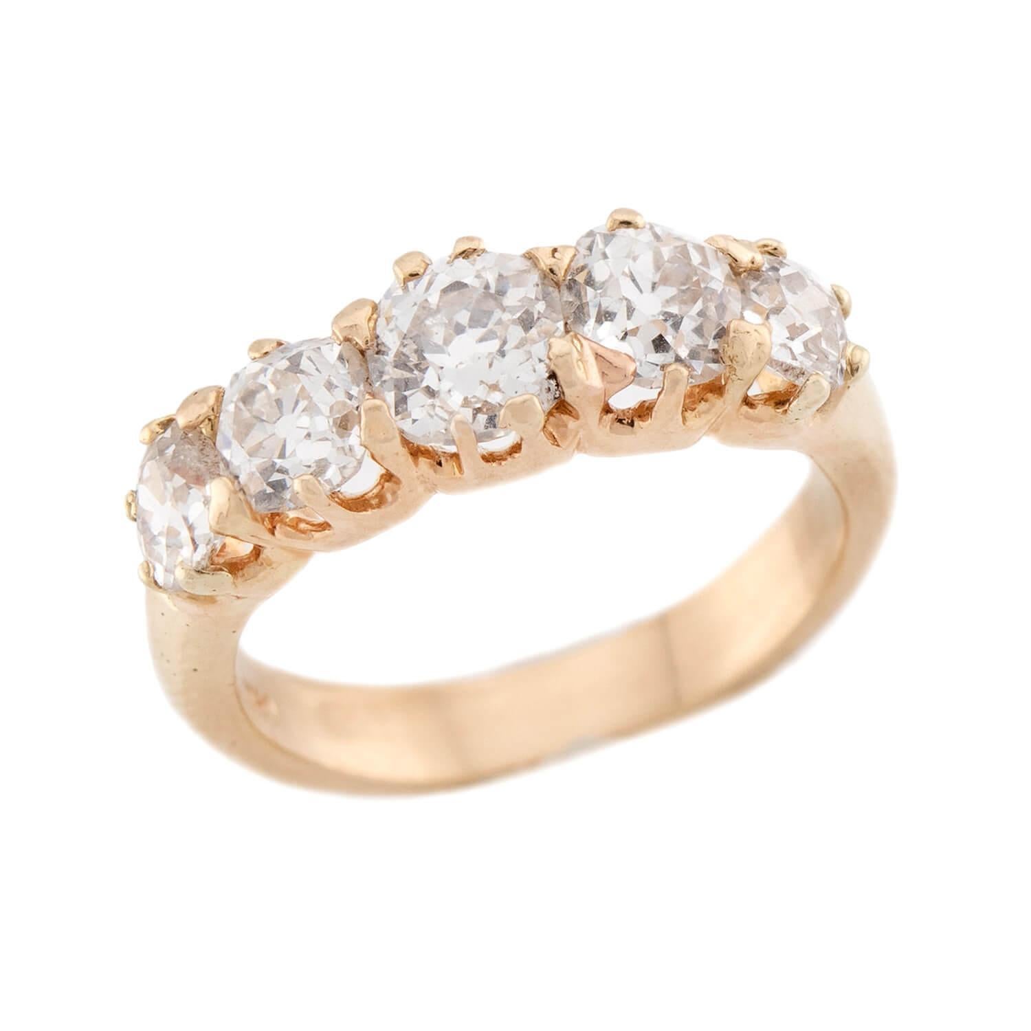 Anillo de compromiso victoriano de diamantes de 14 quilates y 5 piedras