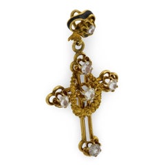 Victorian 14k Diamond and Enamel Cross Pendant/Charm