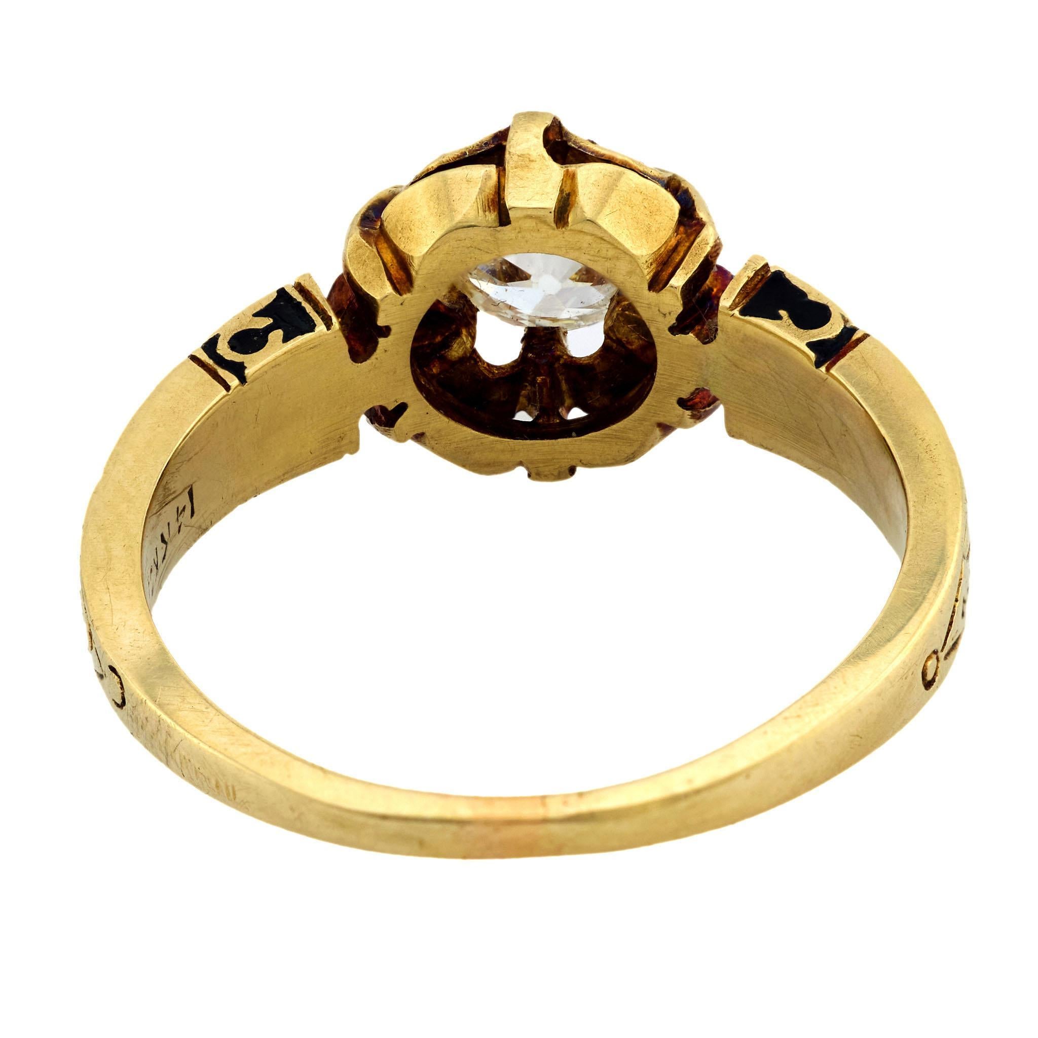 Women's Victorian 14k Diamond and Enamel Engagement Ring 0.70ct For Sale