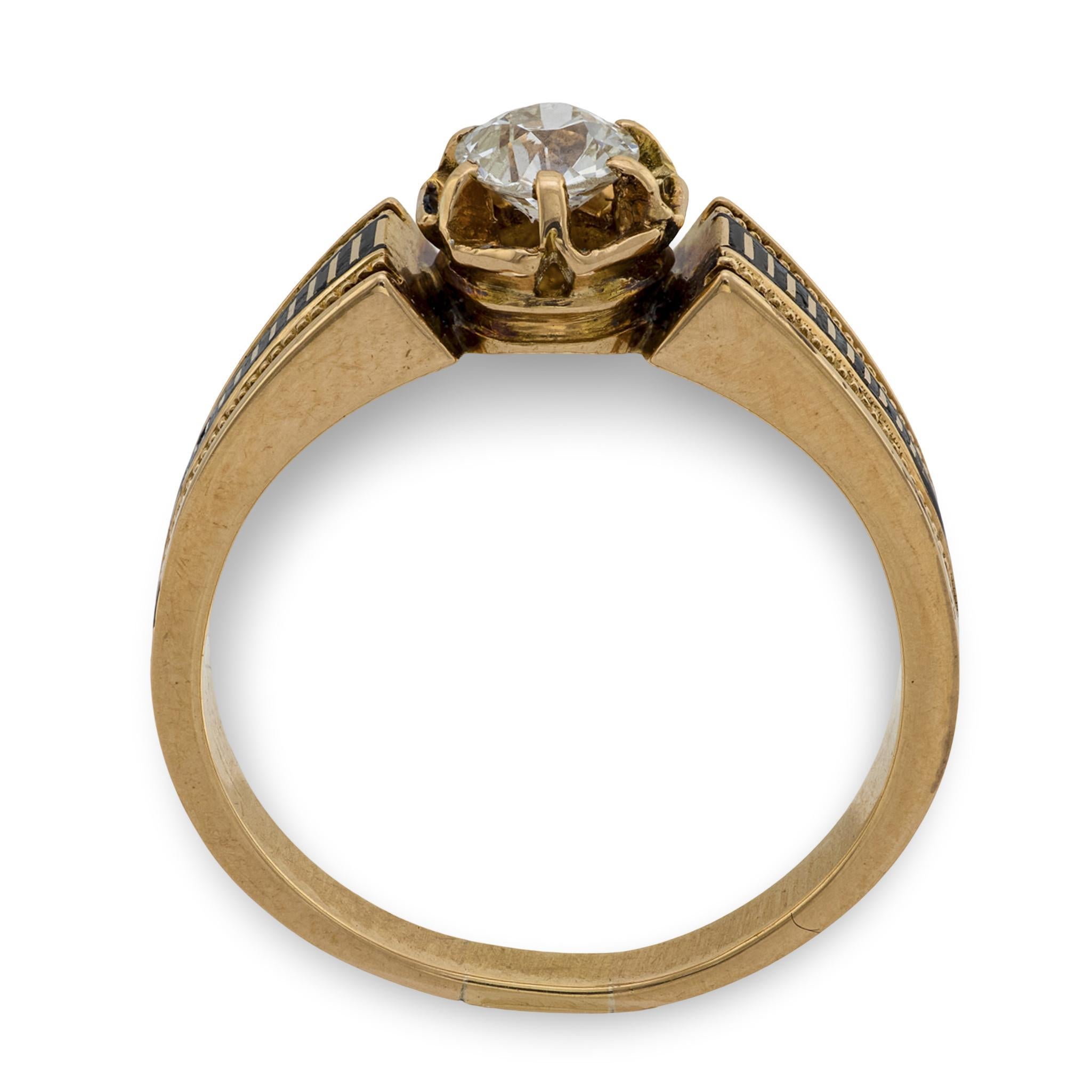 Victorien Bague de fiançailles victorienne 14k diamant et émail .4ct en vente