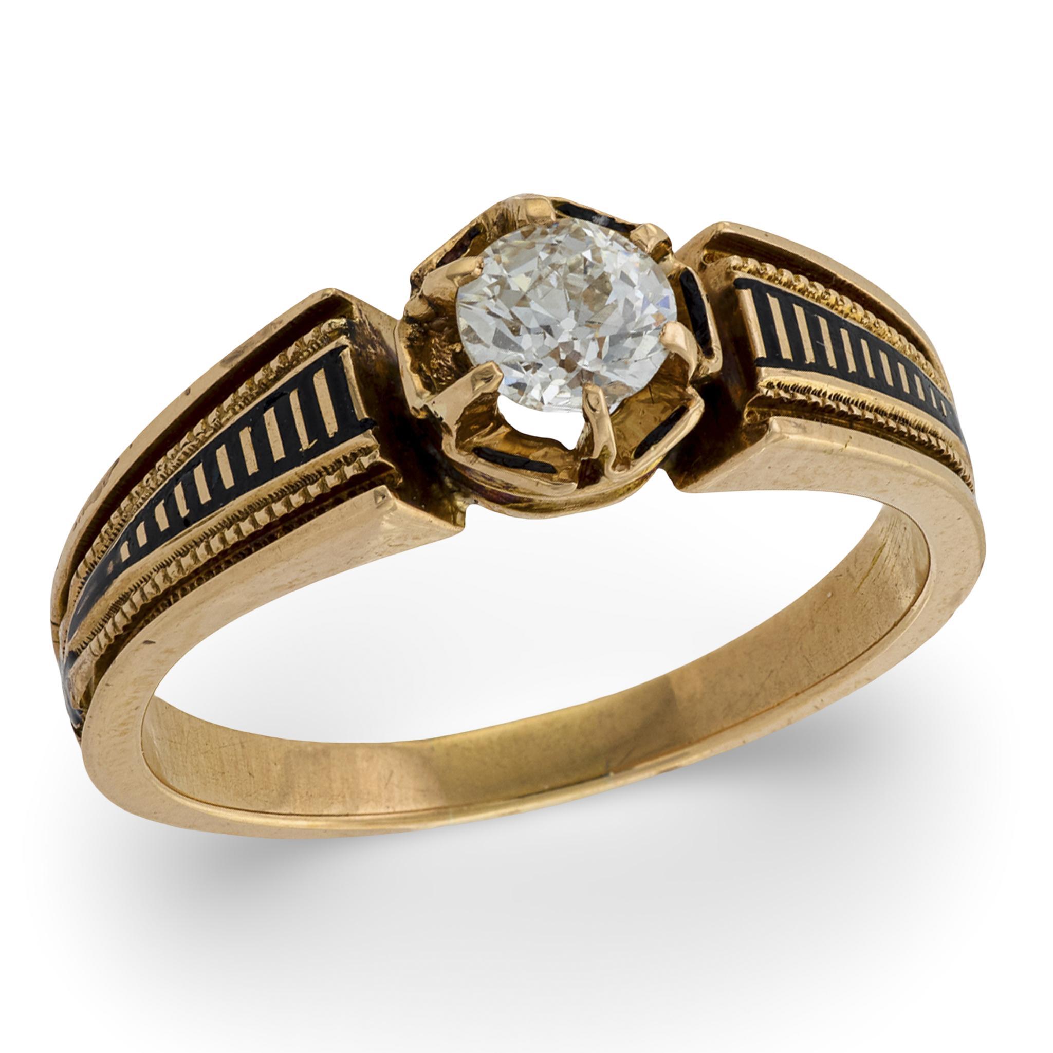 Bague de fiançailles victorienne 14k diamant et émail .4ct en vente