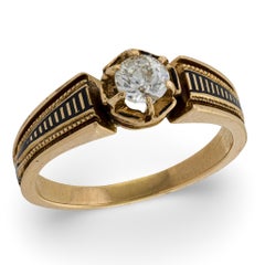 Anello di fidanzamento vittoriano 14k con diamanti e smalto da 0,4 carati