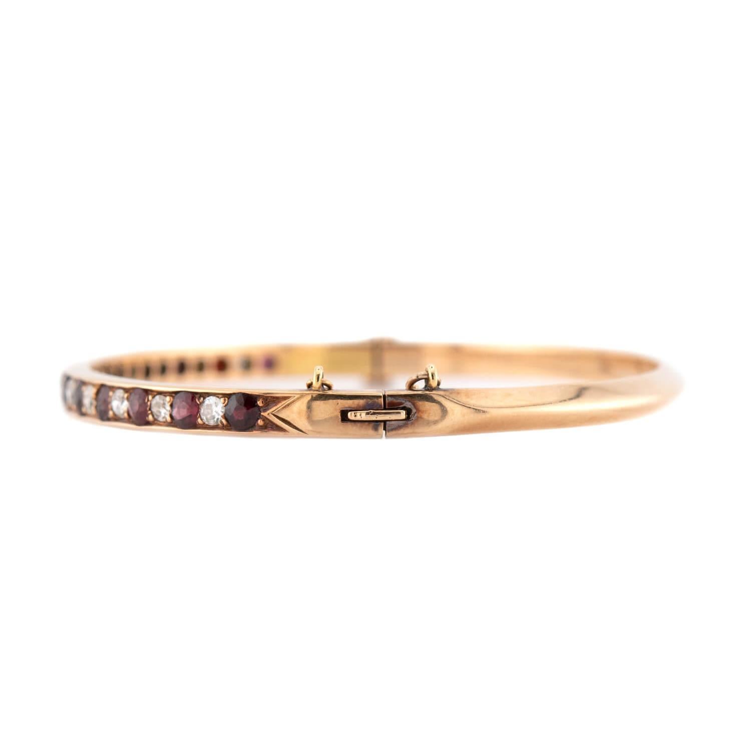 Victorian 14k Diamond and Garnet Bangle In Good Condition For Sale In Narberth, PA