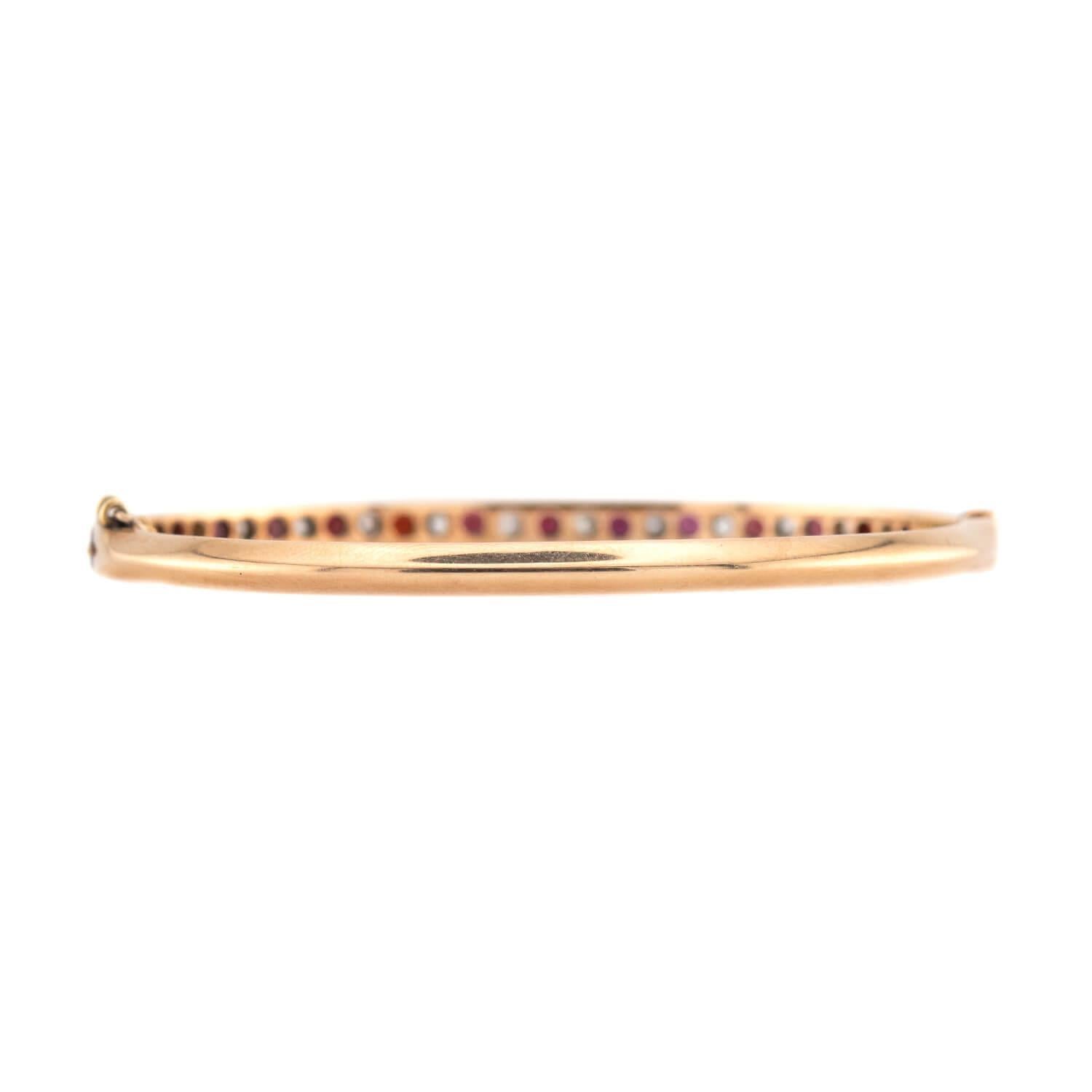 Women's Victorian 14k Diamond and Garnet Bangle For Sale